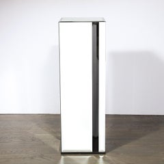 Mid-Century Modernist Mirrored Pedestal with Alternating Vitrolite Strips