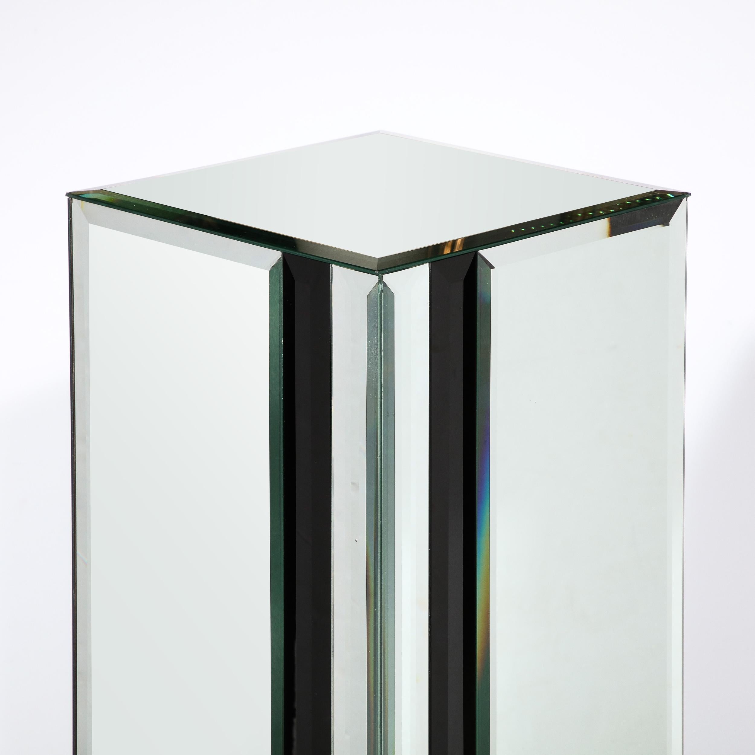 Mid-Century Modernist Mirrored Pedestal with Alternating Vitrolite Strips  In Excellent Condition For Sale In New York, NY