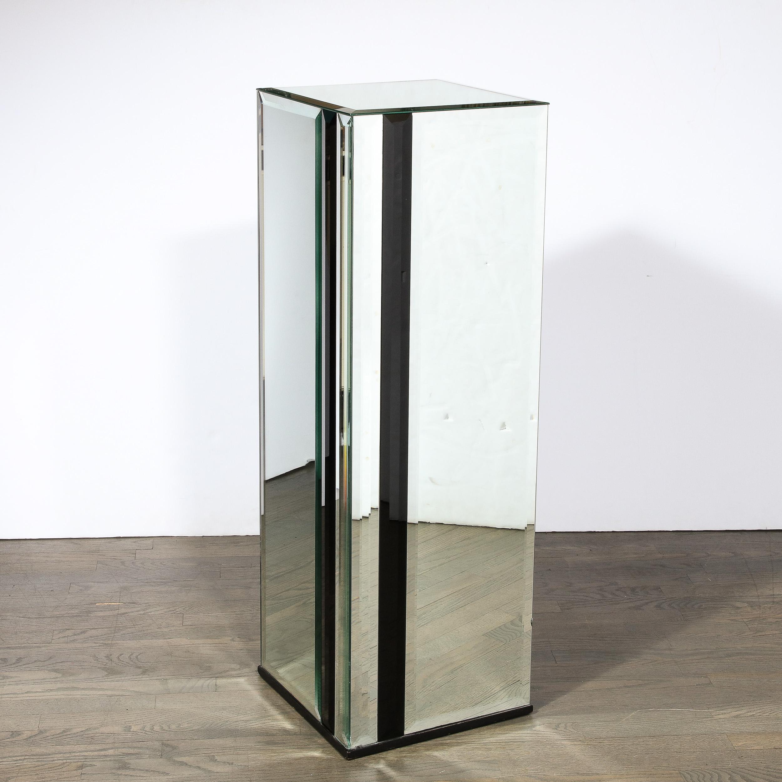 Late 20th Century Mid-Century Modernist Mirrored Pedestal with Alternating Vitrolite Strips  For Sale