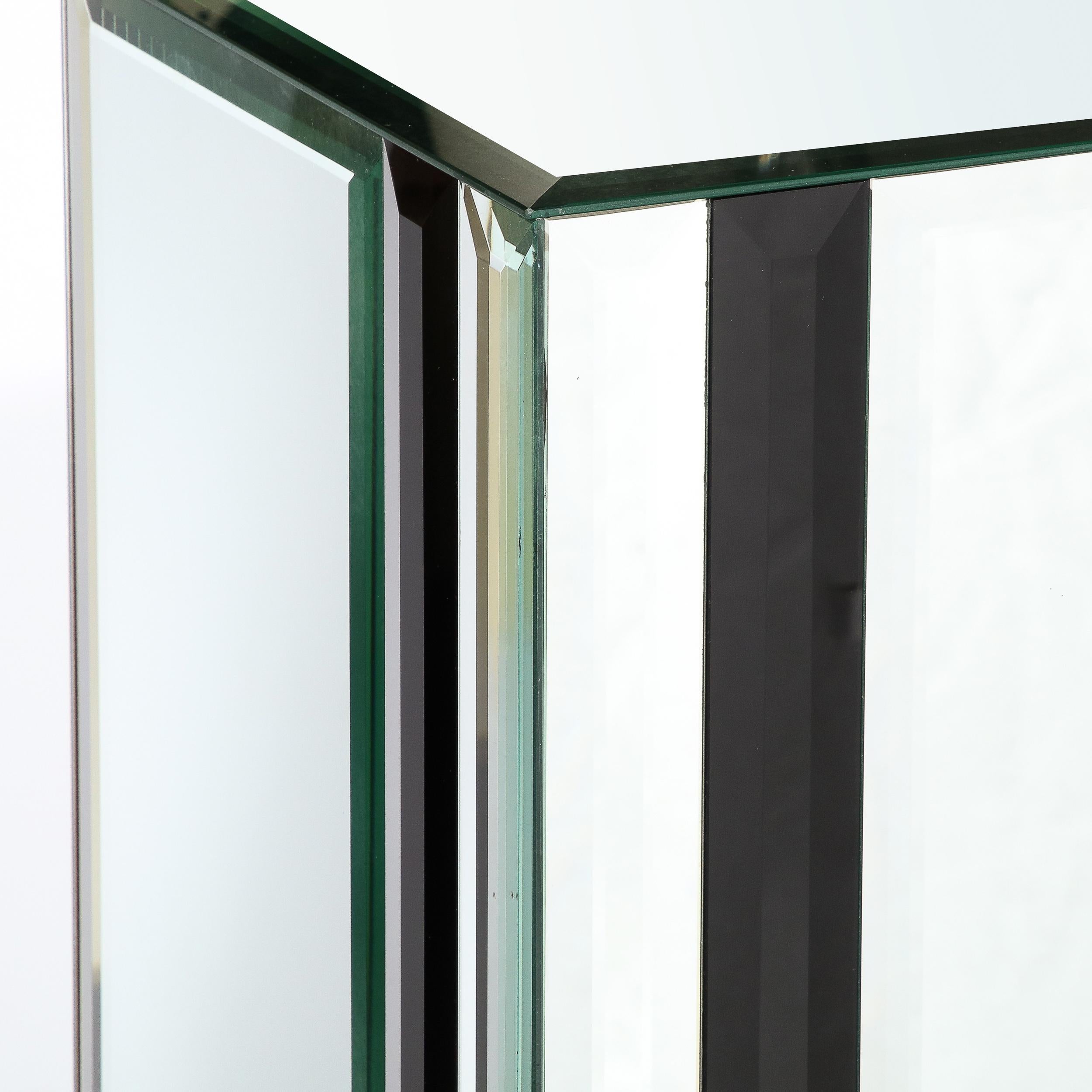 Mid-Century Modernist Mirrored Pedestal with Alternating Vitrolite Strips  For Sale 1