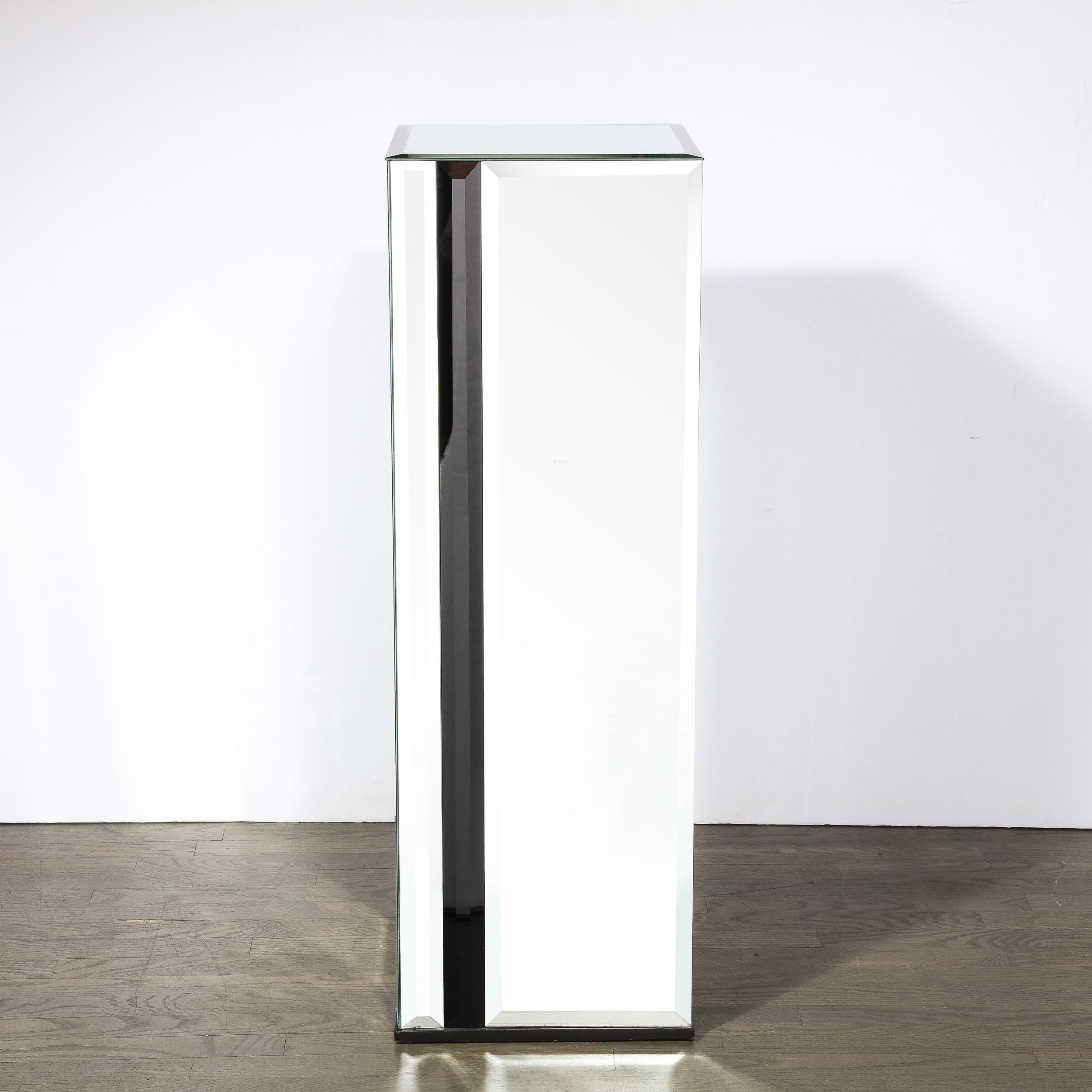 Mid-Century Modernist Mirrored Pedestal with Alternating Vitrolite Strips  For Sale 2