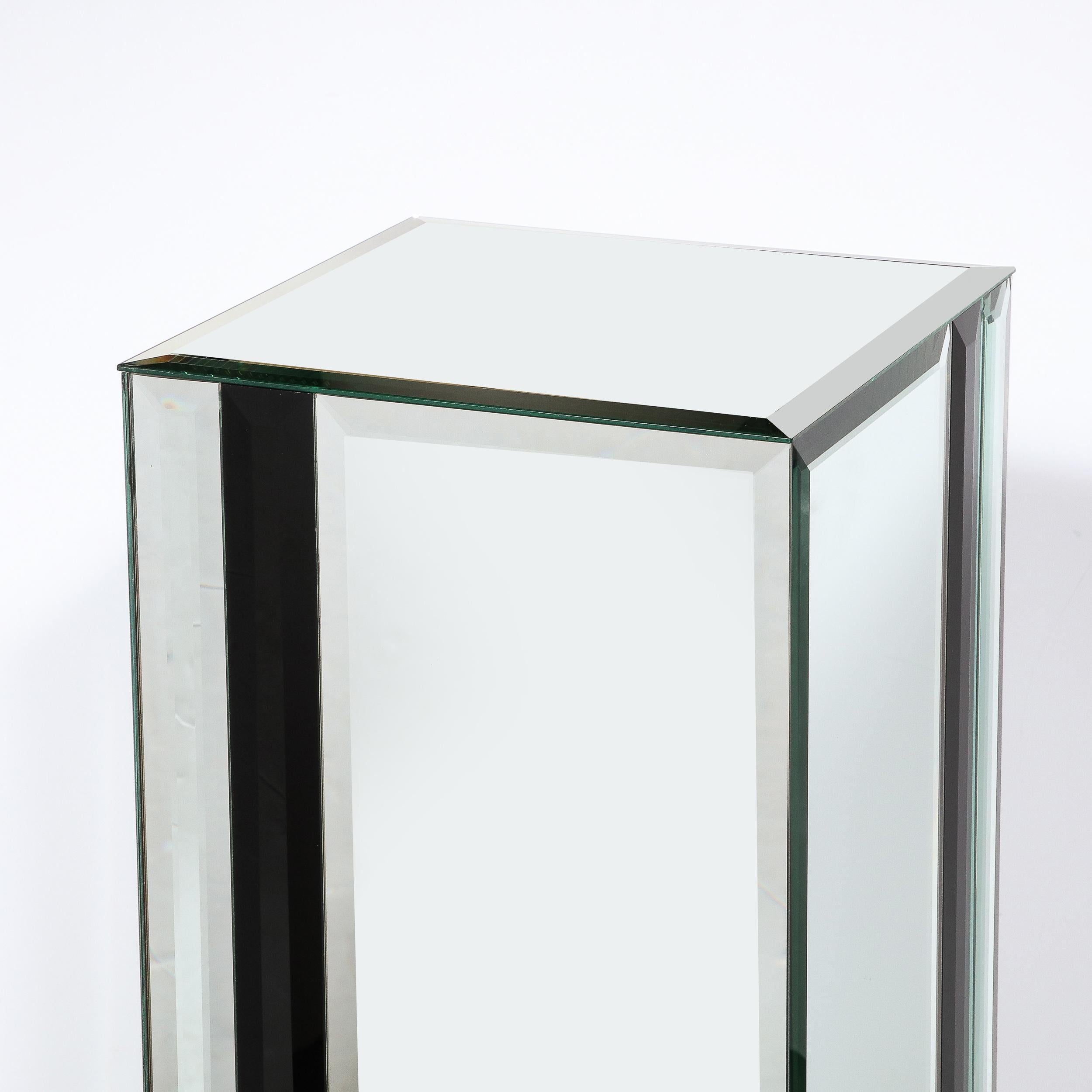 Mid-Century Modernist Mirrored Pedestal with Alternating Vitrolite Strips  For Sale 3