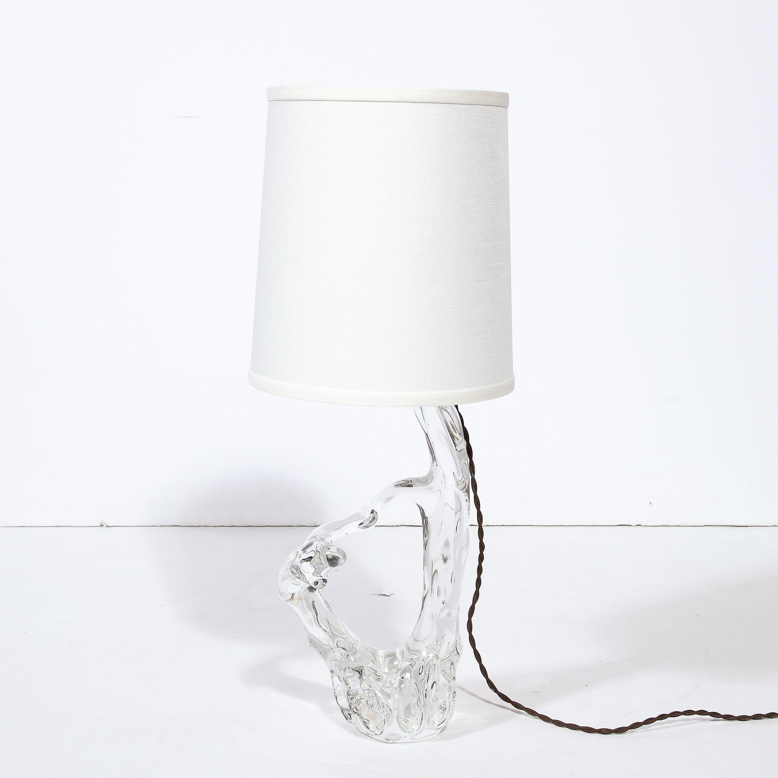 Glass Mid-Century Modernist Molten Amorphic Open Form Table Lamp with Brass Fittings