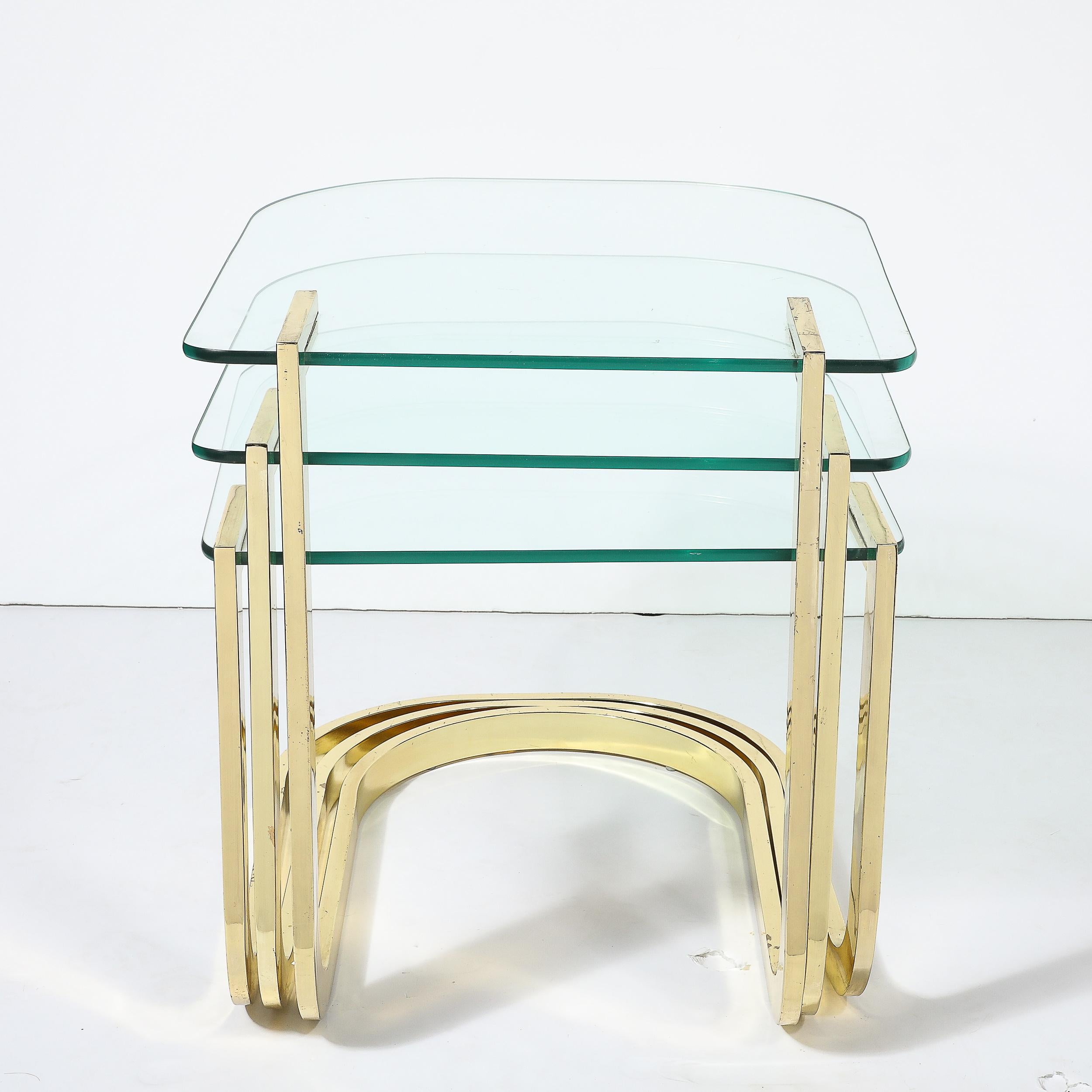 Mid-Century Modernist Nesting Tables in Polished Brass by Milo Baughman For Sale 5