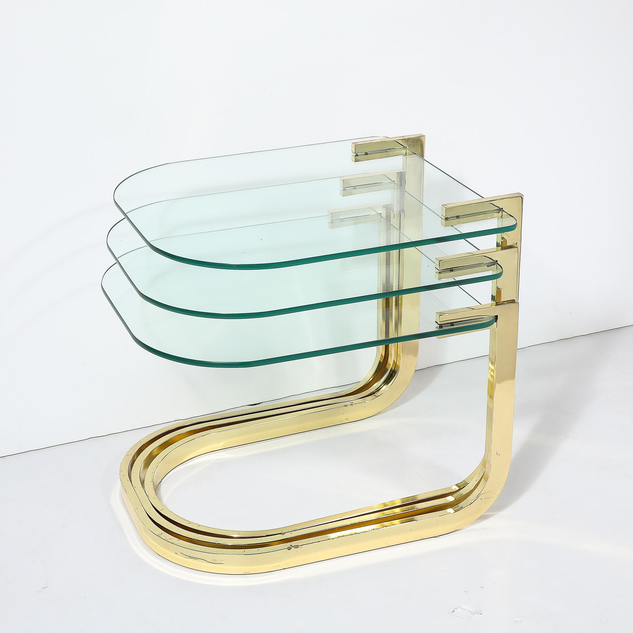 Mid-Century Modernist Nesting Tables in Polished Brass by Milo Baughman For Sale 7