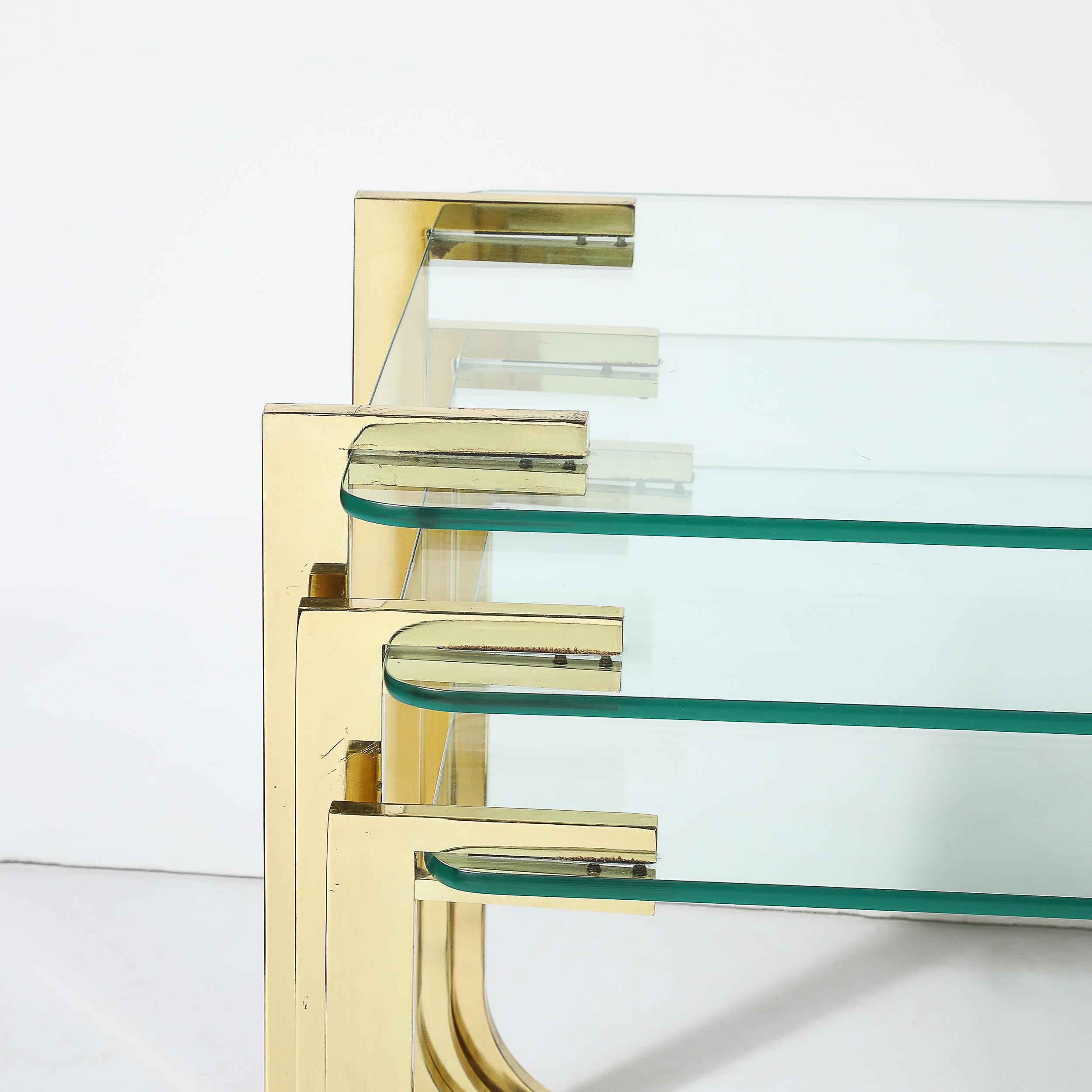 American Mid-Century Modernist Nesting Tables in Polished Brass by Milo Baughman For Sale