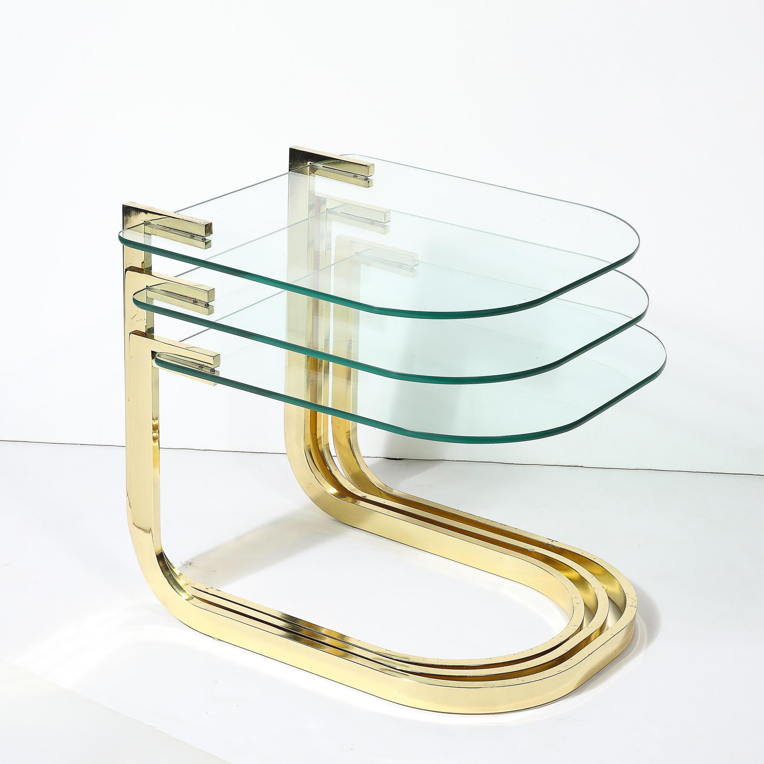 Mid-Century Modernist Nesting Tables in Polished Brass by Milo Baughman In Excellent Condition For Sale In New York, NY