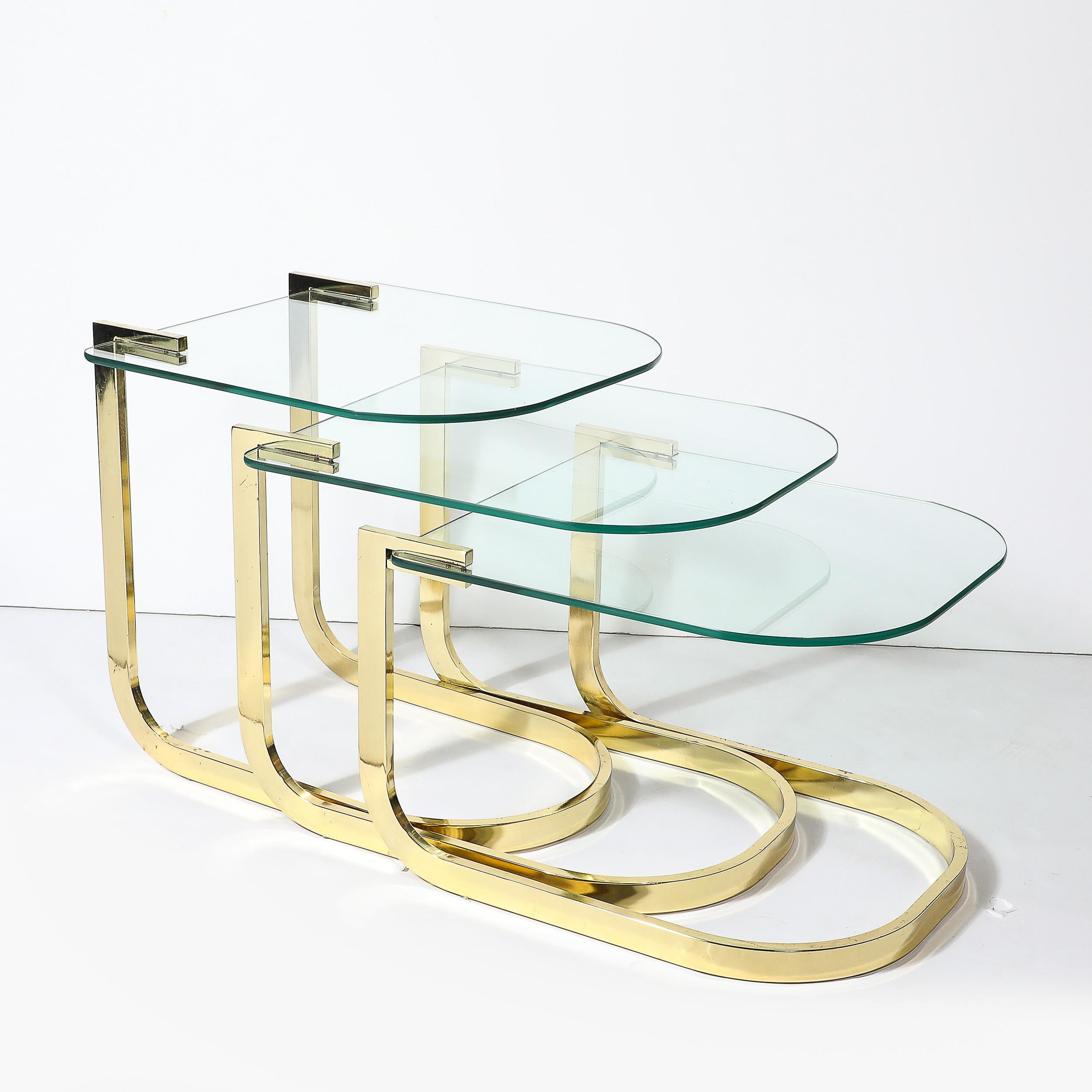 Late 20th Century Mid-Century Modernist Nesting Tables in Polished Brass by Milo Baughman For Sale