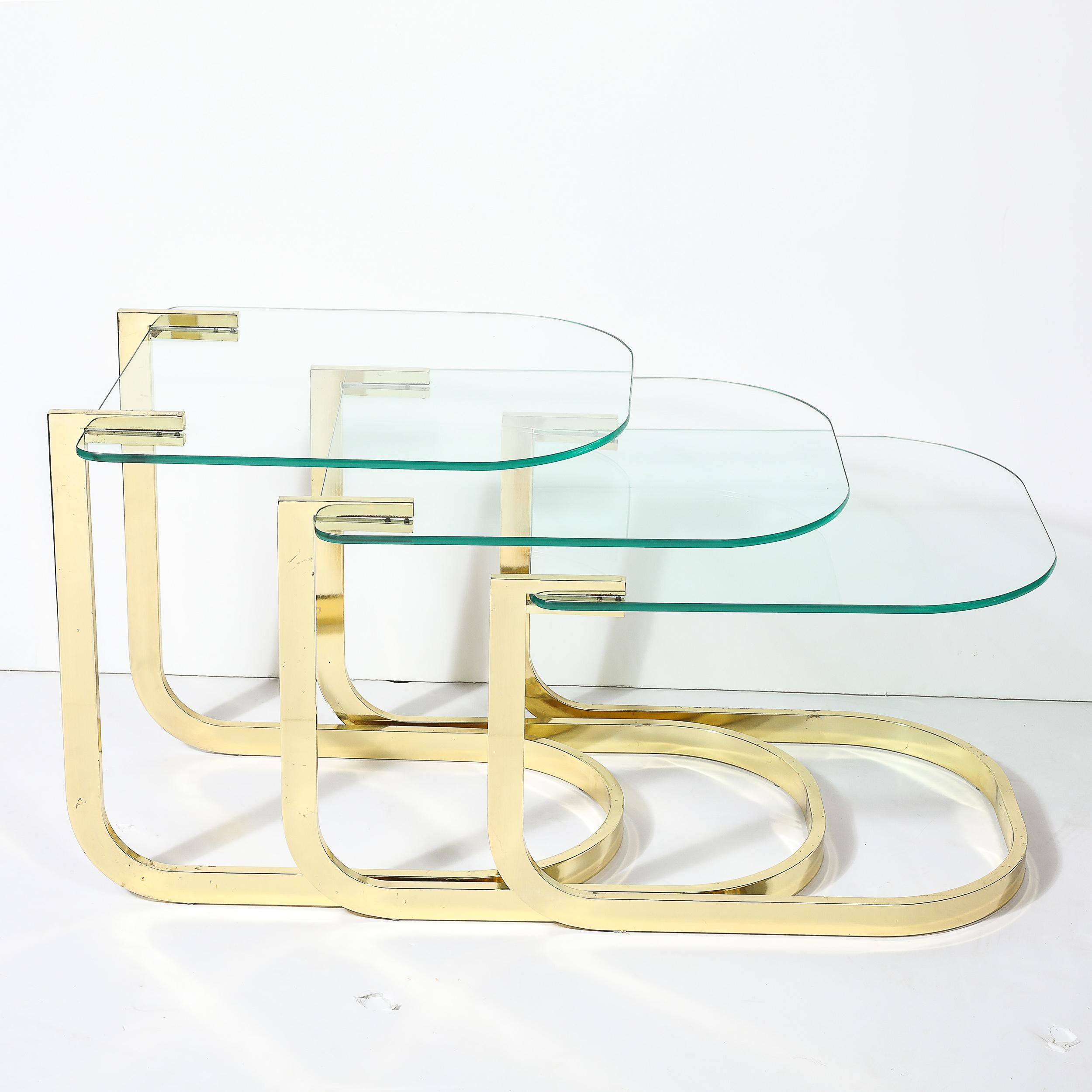 Mid-Century Modernist Nesting Tables in Polished Brass by Milo Baughman For Sale 2