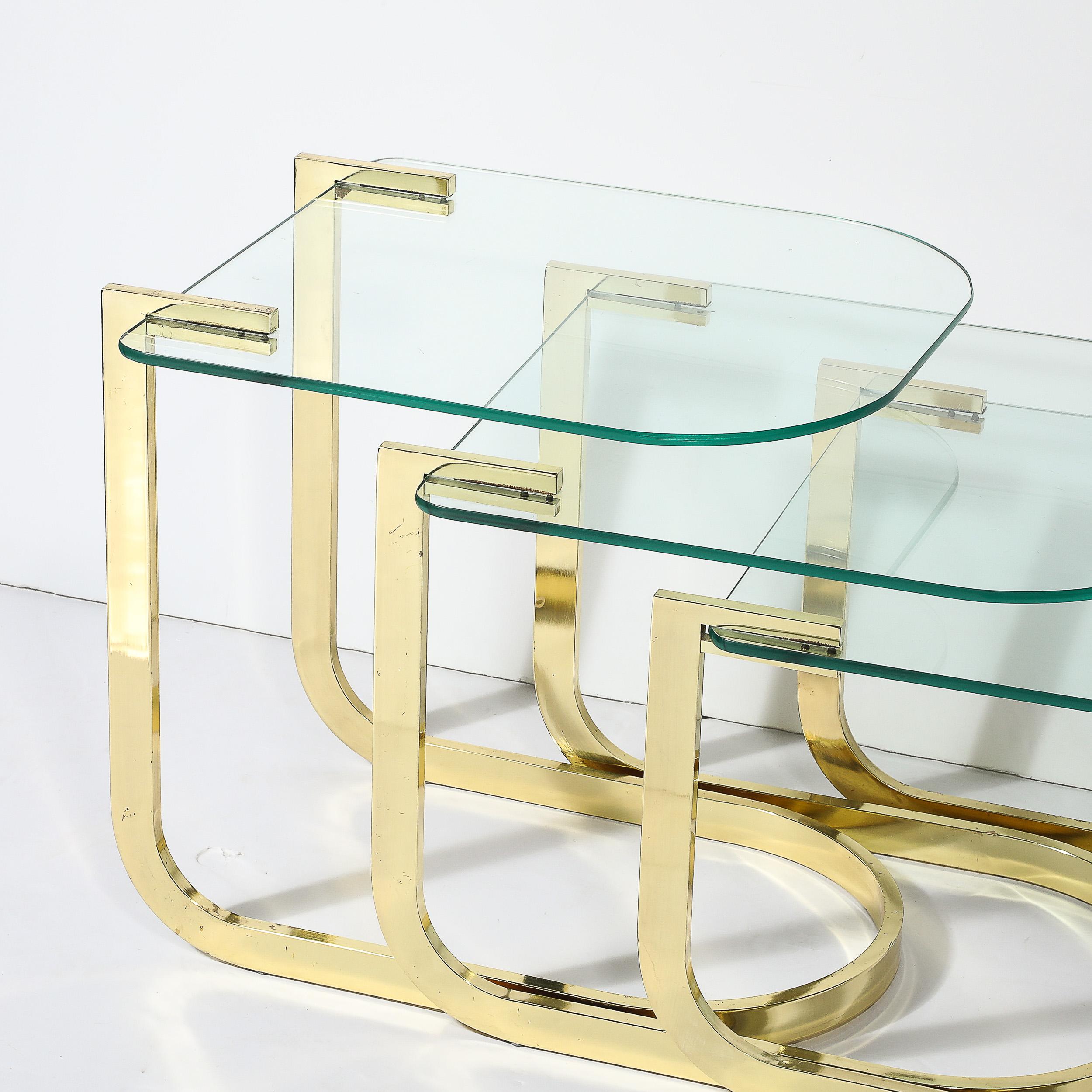 Mid-Century Modernist Nesting Tables in Polished Brass by Milo Baughman For Sale 3