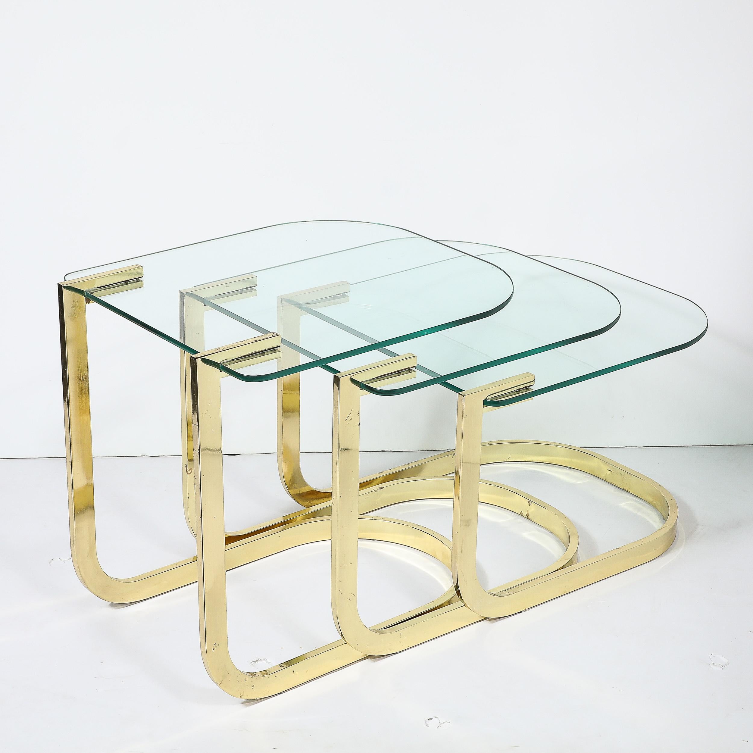 Mid-Century Modernist Nesting Tables in Polished Brass by Milo Baughman For Sale 4