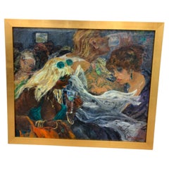 Mid Century Modernist New York City Cafe Painting by Julian Rockmore C.1970’s