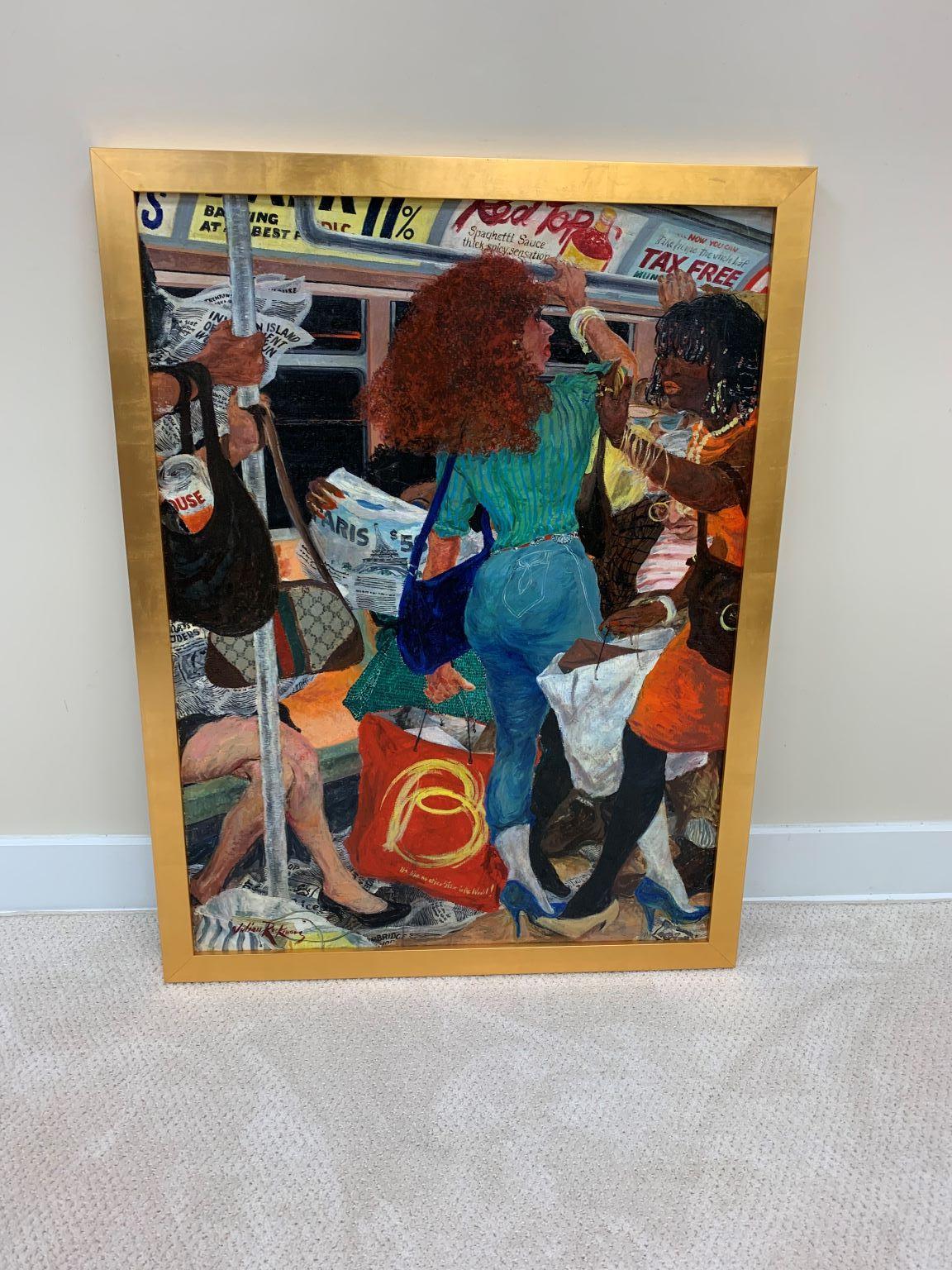 Mid Century Modernist New York City Subway Painting by Julian Rockmore C.1970’s In Good Condition In Bernville, PA