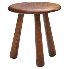 Mid-Century Modernist Oak Tripod Stool, Europe ca 1950s