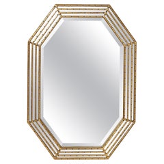 Mid-Century Modernist Octagonal & Tiered Segmented Giltwood Mirror