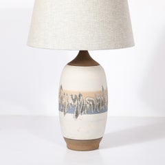 Mid-Century Modernist Off White Ceramic Table Lamp W/ Banded Detailing