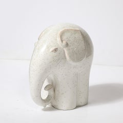 Mid-Century Modernist Off White Glazed Terracotta Elephant Sculpture