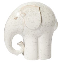 Mid-Century Modernist Off White Glazed Terracotta Elephant Sculpture