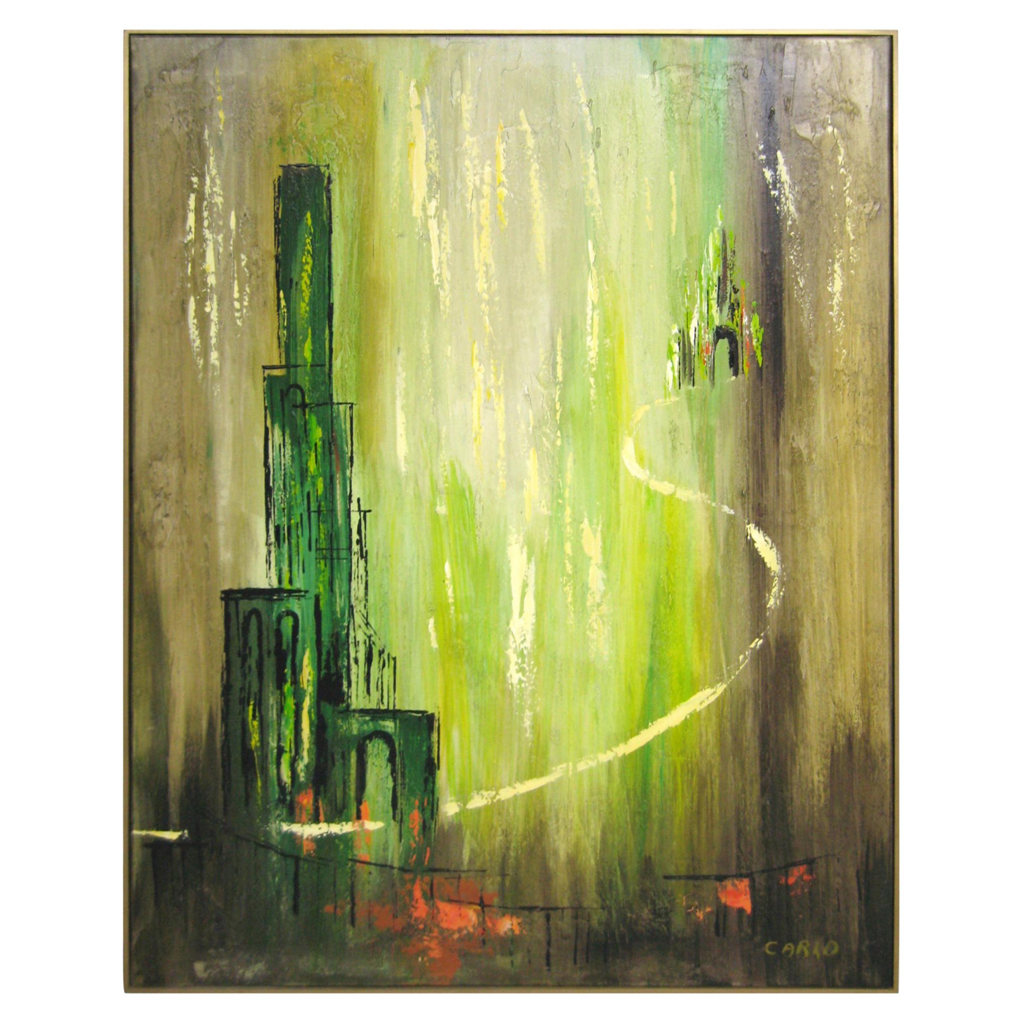 Pittura olio su tela modernista di metà secolo 1960