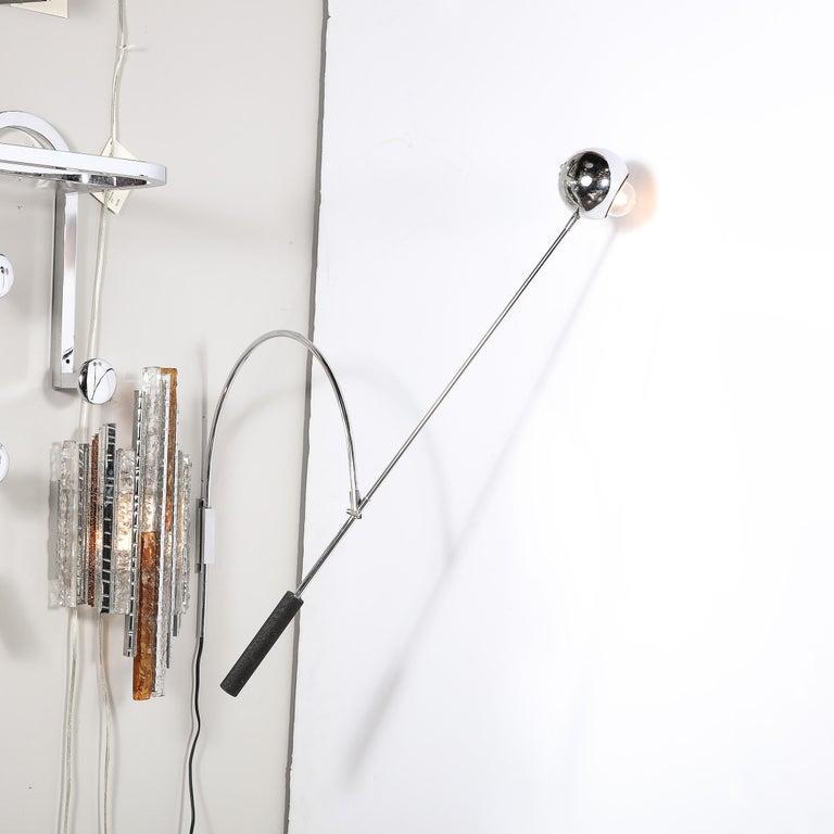 Mid-Century Modernist Omnidirectional Swing Arm Sconces in Polished Chrome For Sale 7