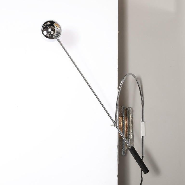 Mid-Century Modernist Omnidirectional Swing Arm Sconces in Polished Chrome In Excellent Condition For Sale In New York, NY