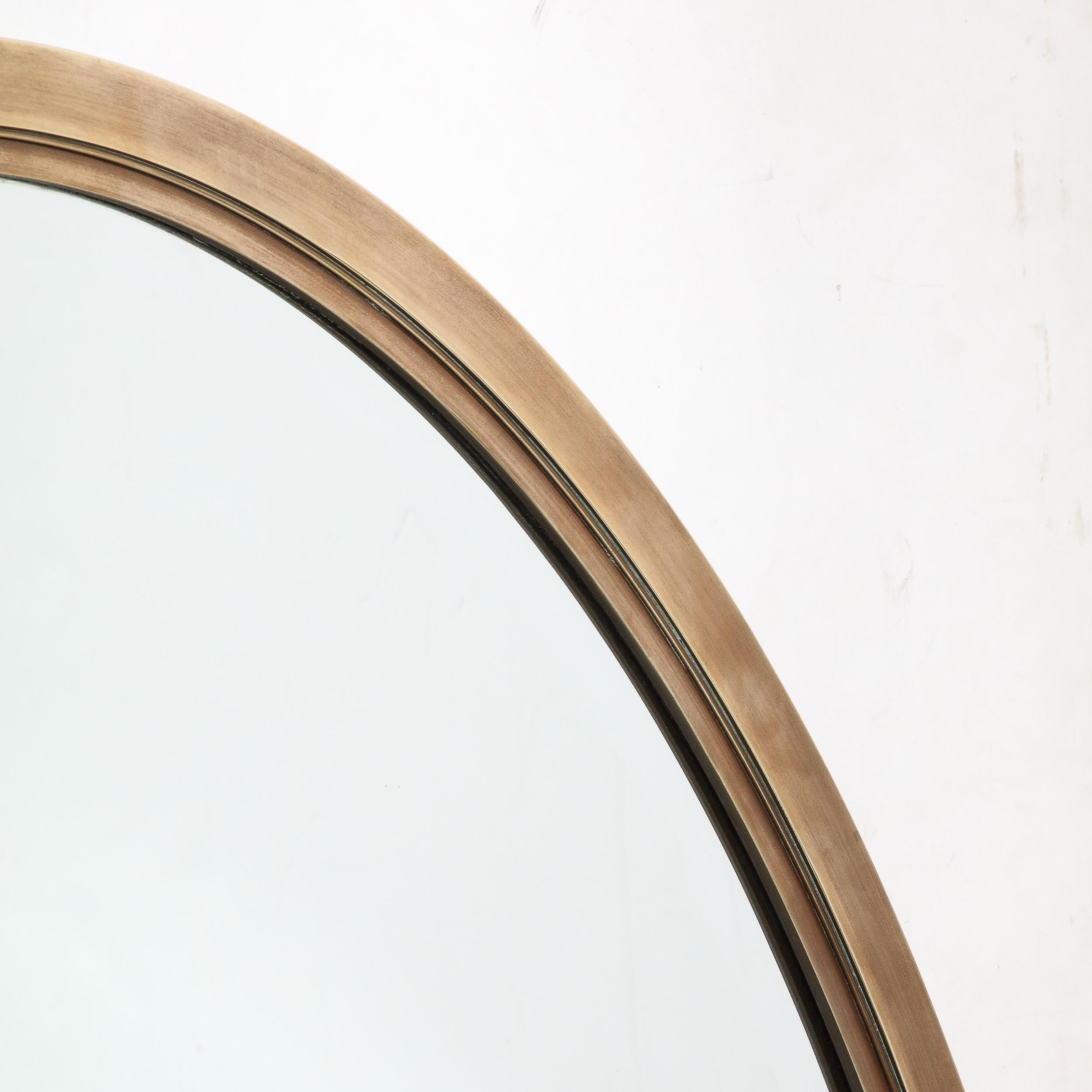 Mid-Century Modernist Oval Mirror with Polished Brass Frame For Sale 5