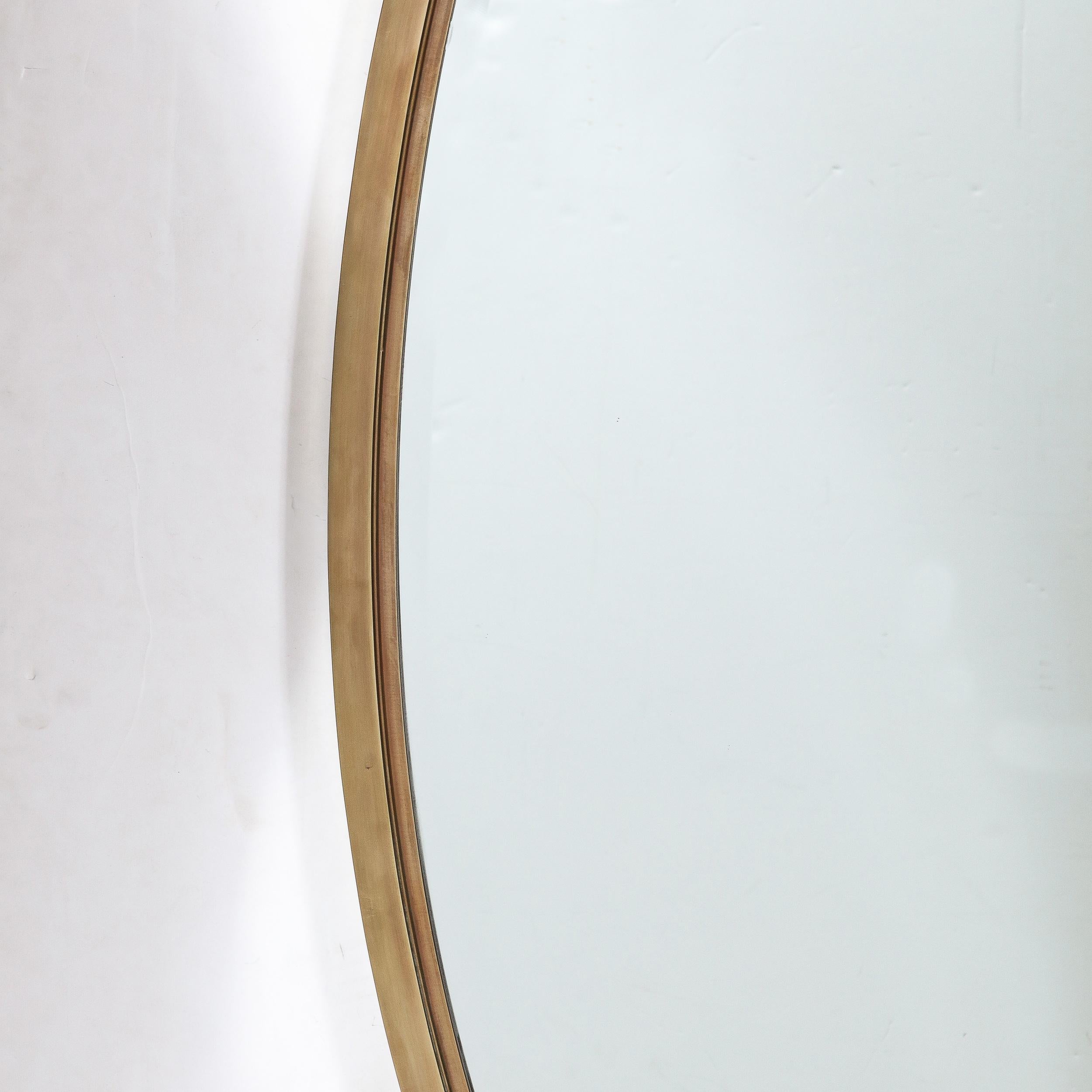Mid-Century Modernist Oval Mirror with Polished Brass Frame In Excellent Condition For Sale In New York, NY