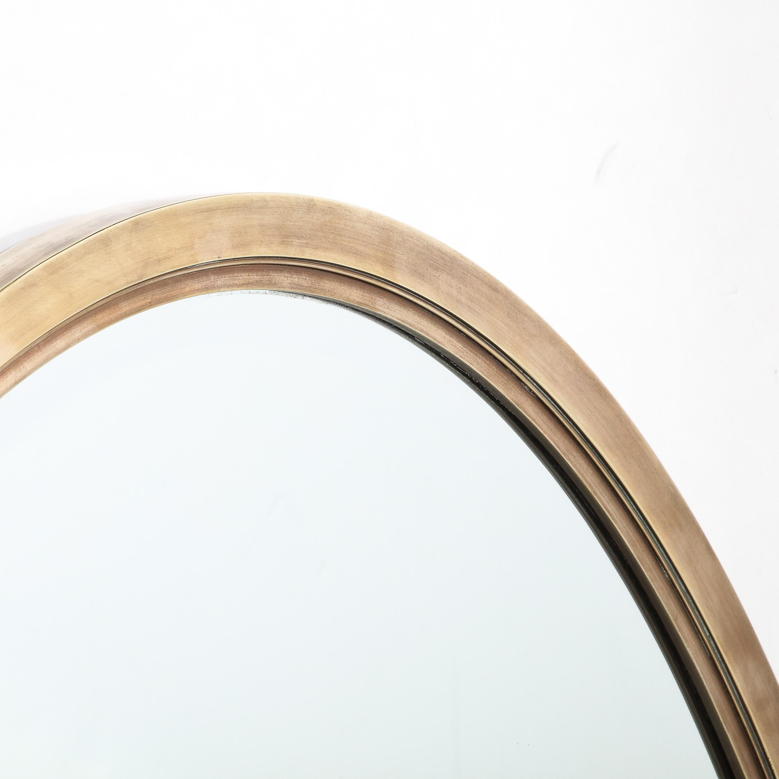 Mid-Century Modernist Oval Mirror with Polished Brass Frame For Sale 2