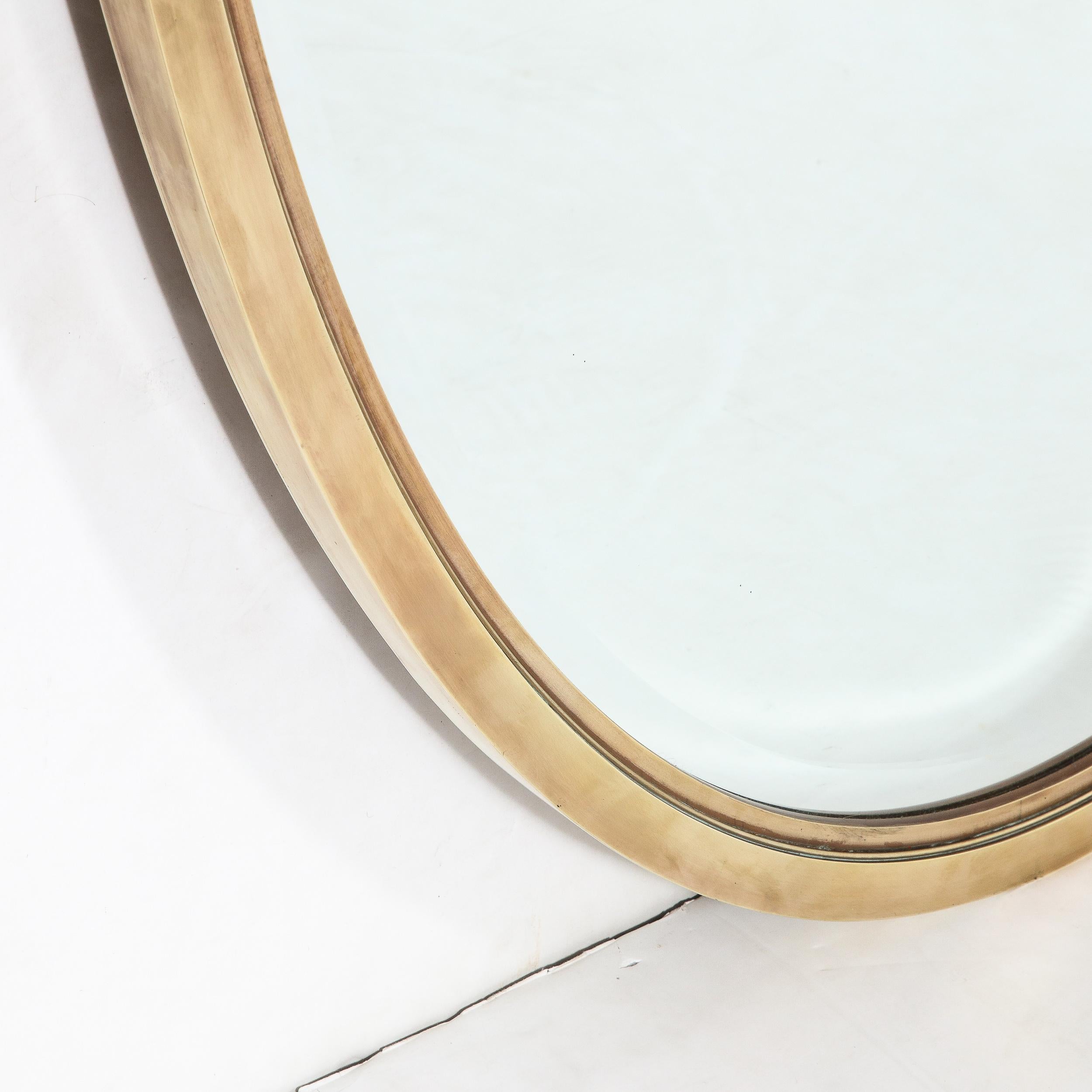 Mid-Century Modernist Oval Mirror with Polished Brass Frame For Sale 4