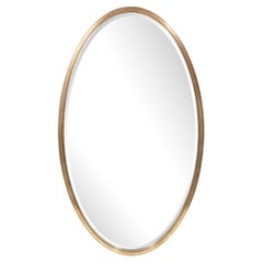 Vintage Mid-Century Modernist Oval Mirror with Polished Brass Frame