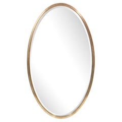 Mid-Century Modernist Oval Mirror with Polished Brass Frame