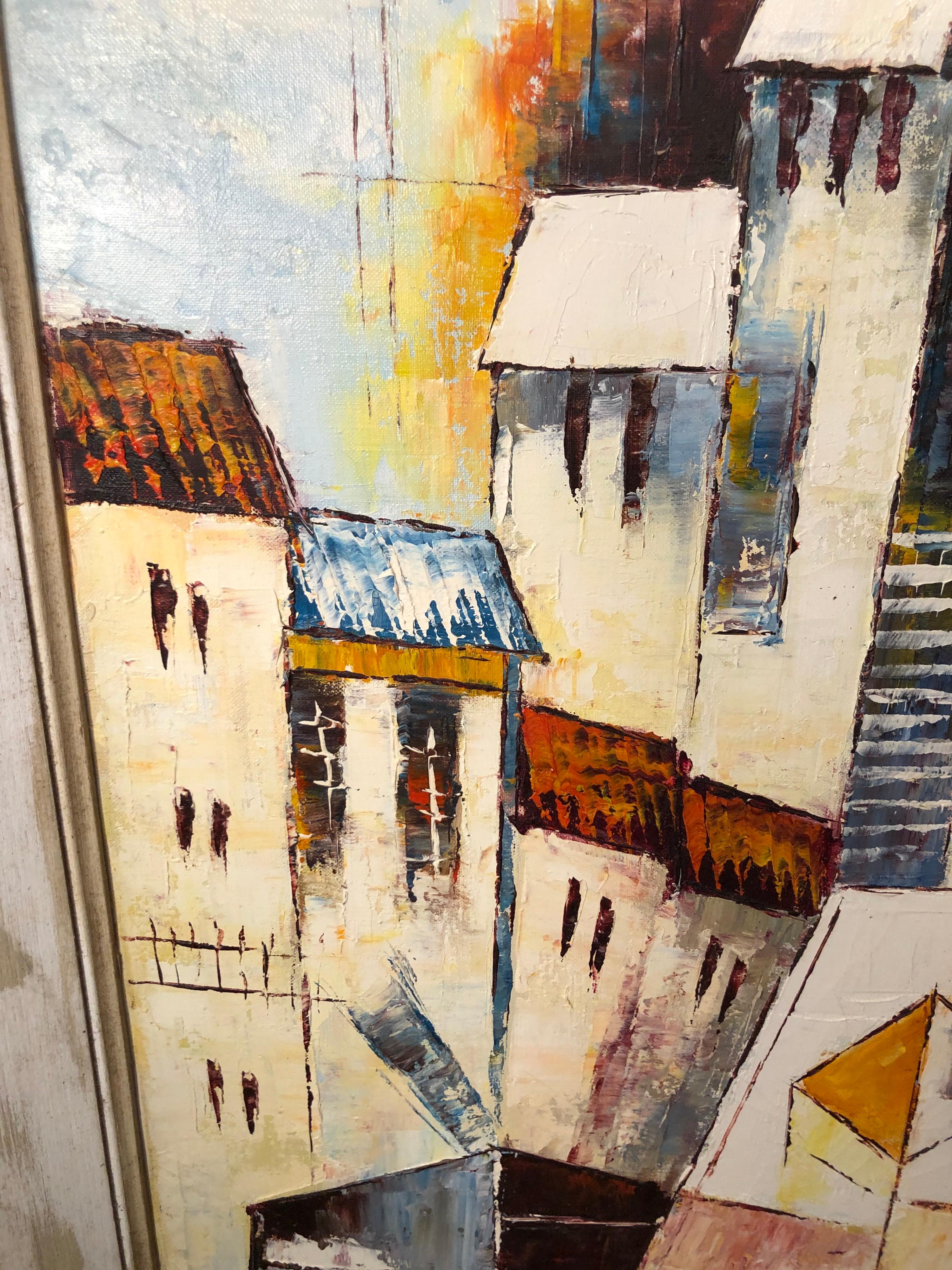 Mid-Century Modernist Painting of a Greek Village For Sale 5
