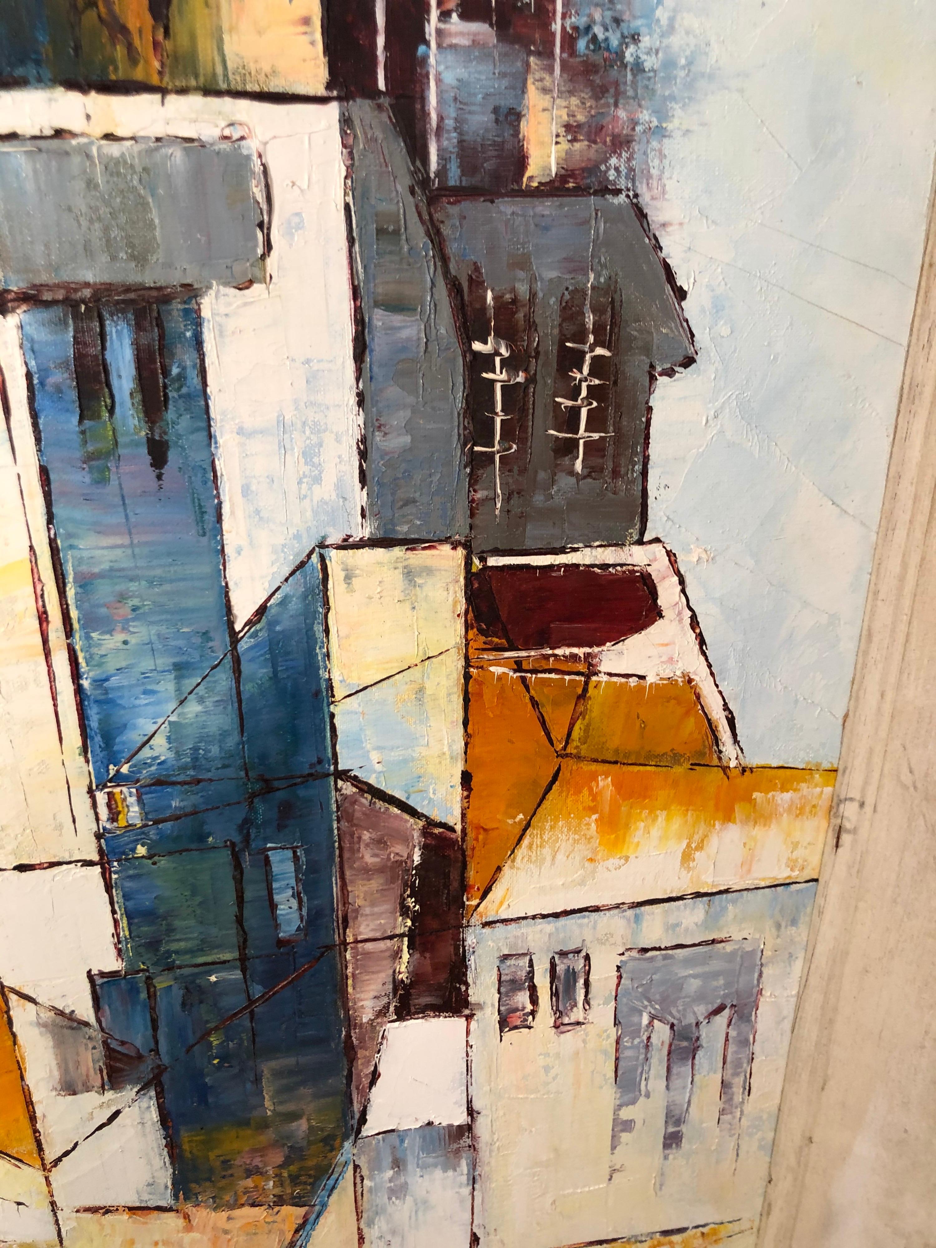 Mid-Century Modernist Painting of a Greek Village For Sale 6