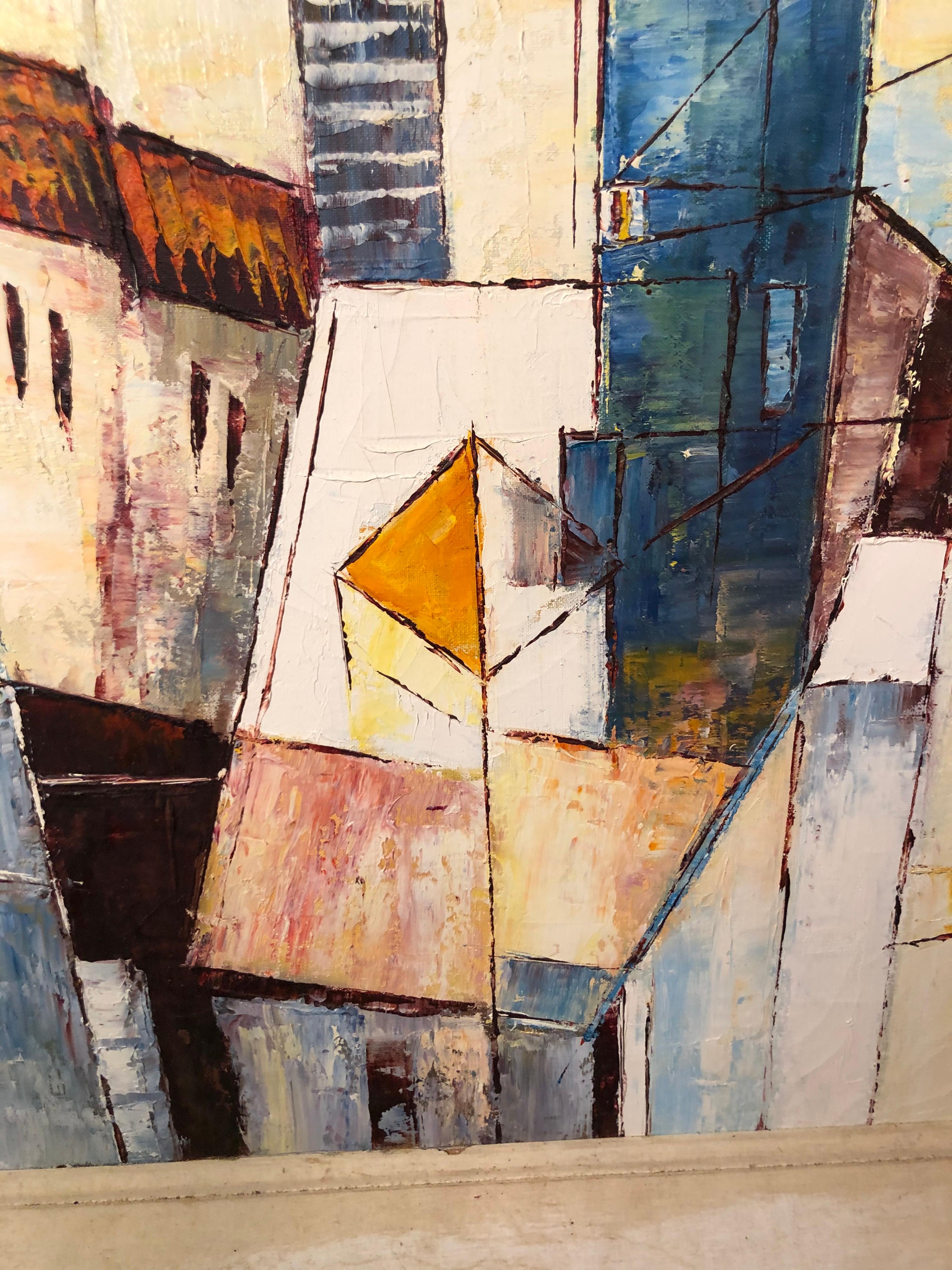 Mid-Century Modernist Painting of a Greek Village For Sale 7