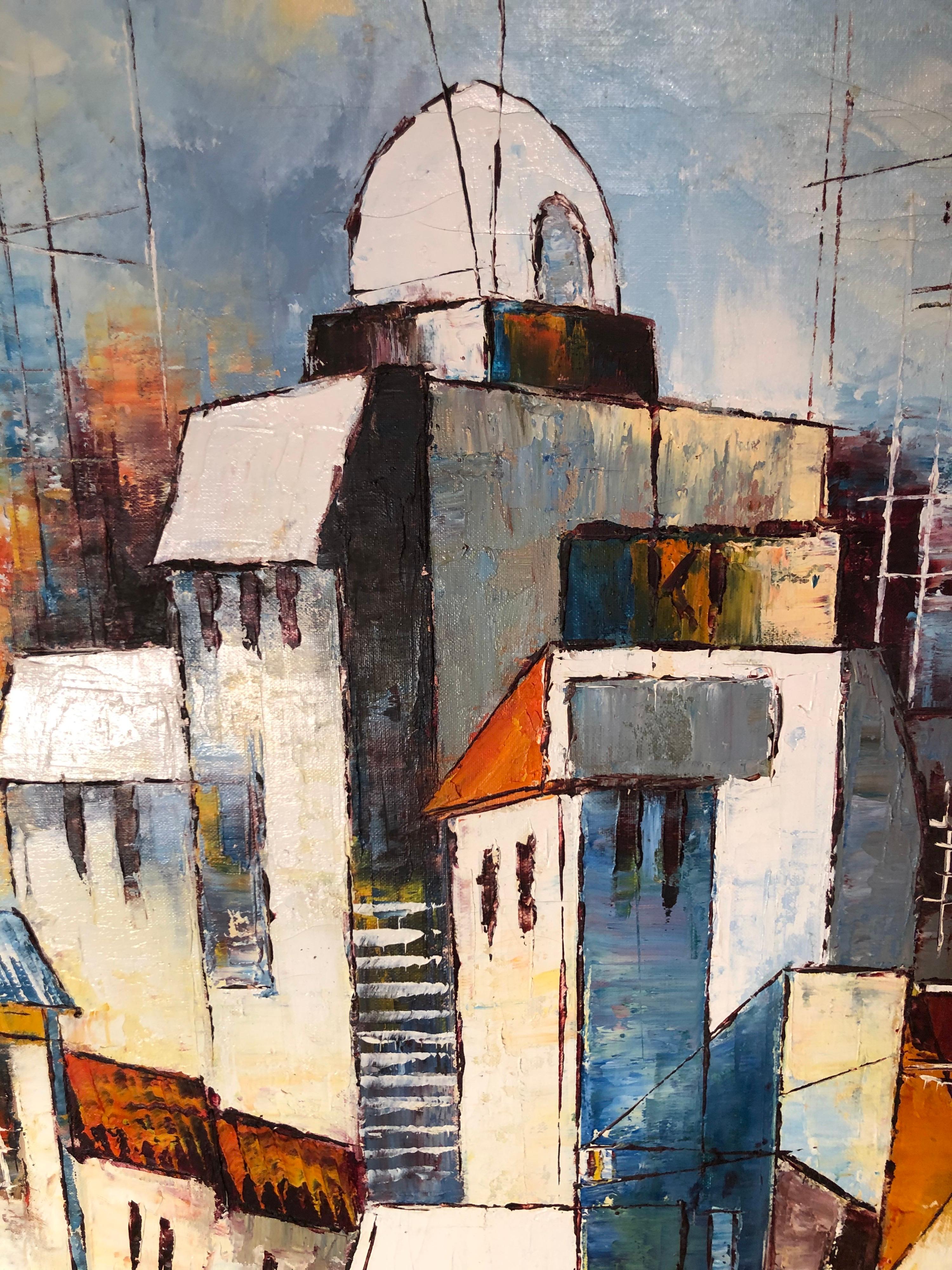 Mid-Century Modernist Painting of a Greek Village For Sale 9