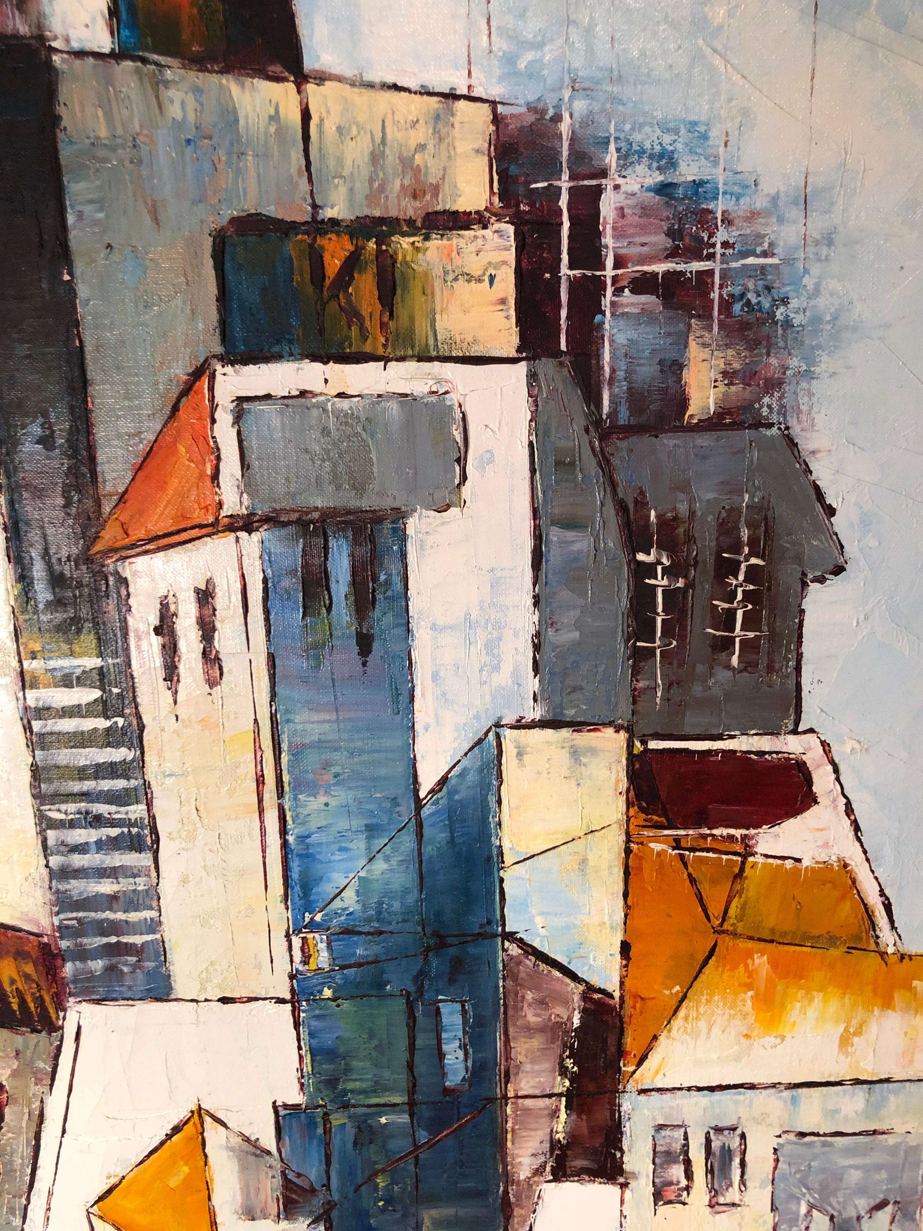 Mid-Century Modernist Painting of a Greek Village For Sale 10