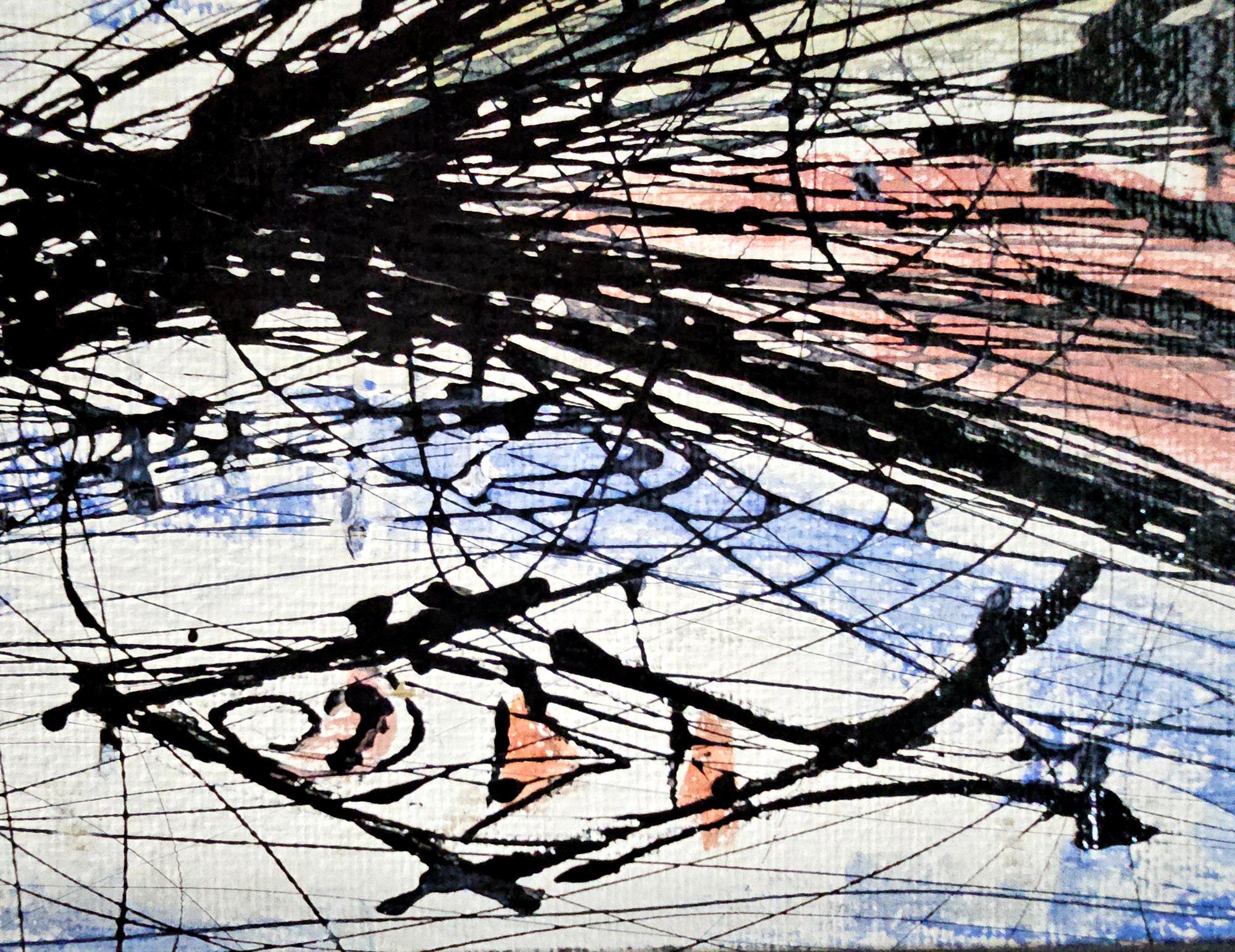 Peinture moderniste du milieu du siècle représentant des poissons stylisés et des yachts en vente 5