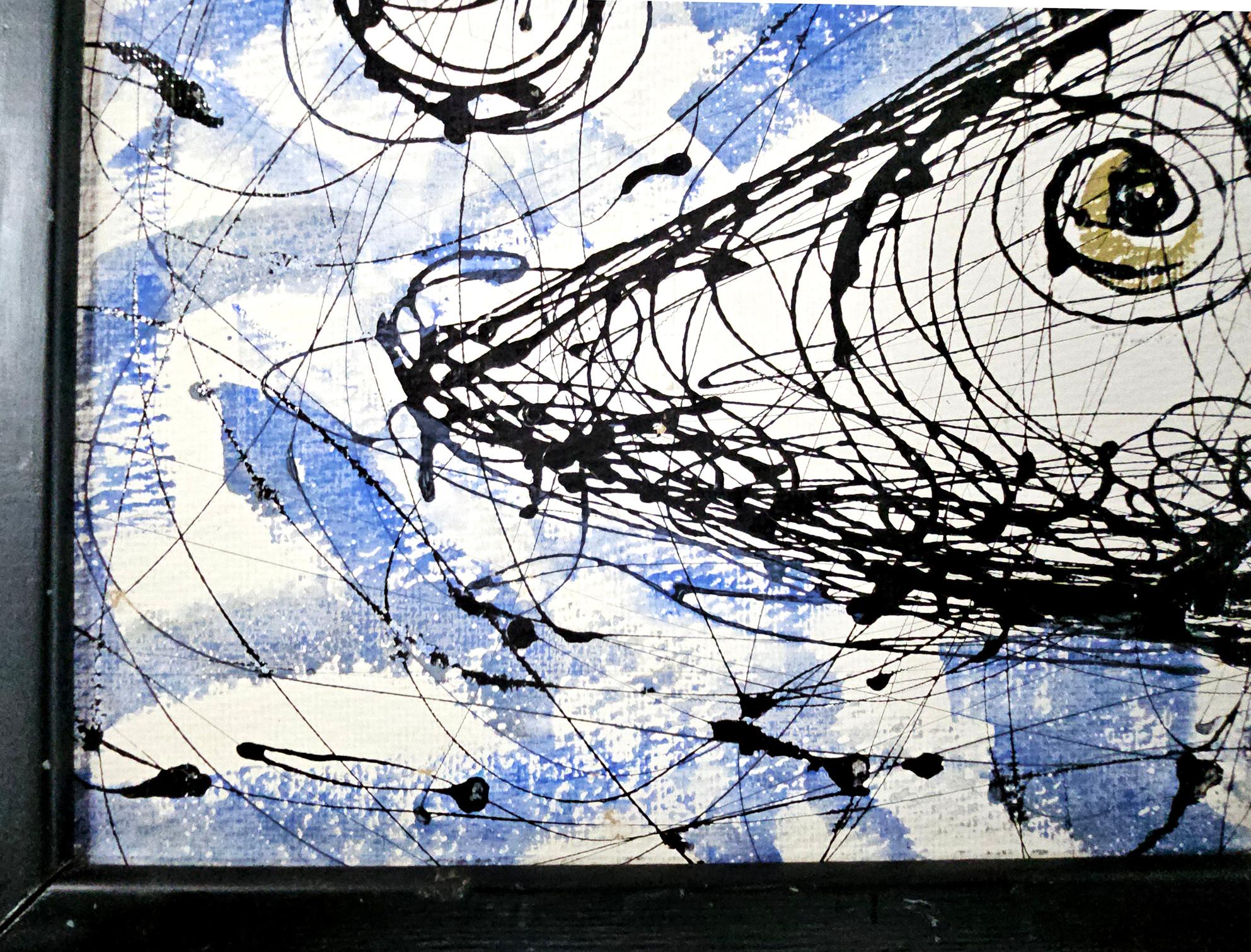 Peinture moderniste du milieu du siècle représentant des poissons stylisés et des yachts en vente 6