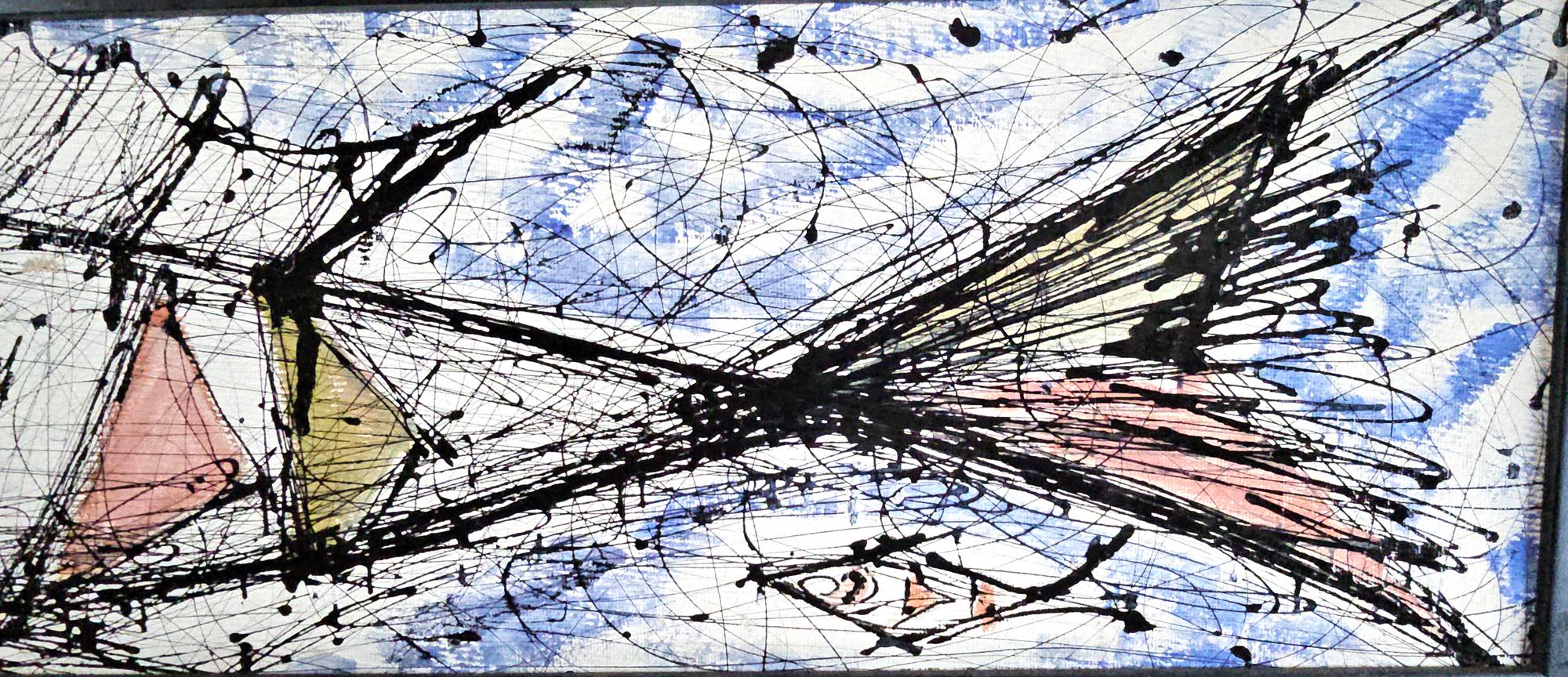 Peinture moderniste du milieu du siècle représentant des poissons stylisés et des yachts en vente 7