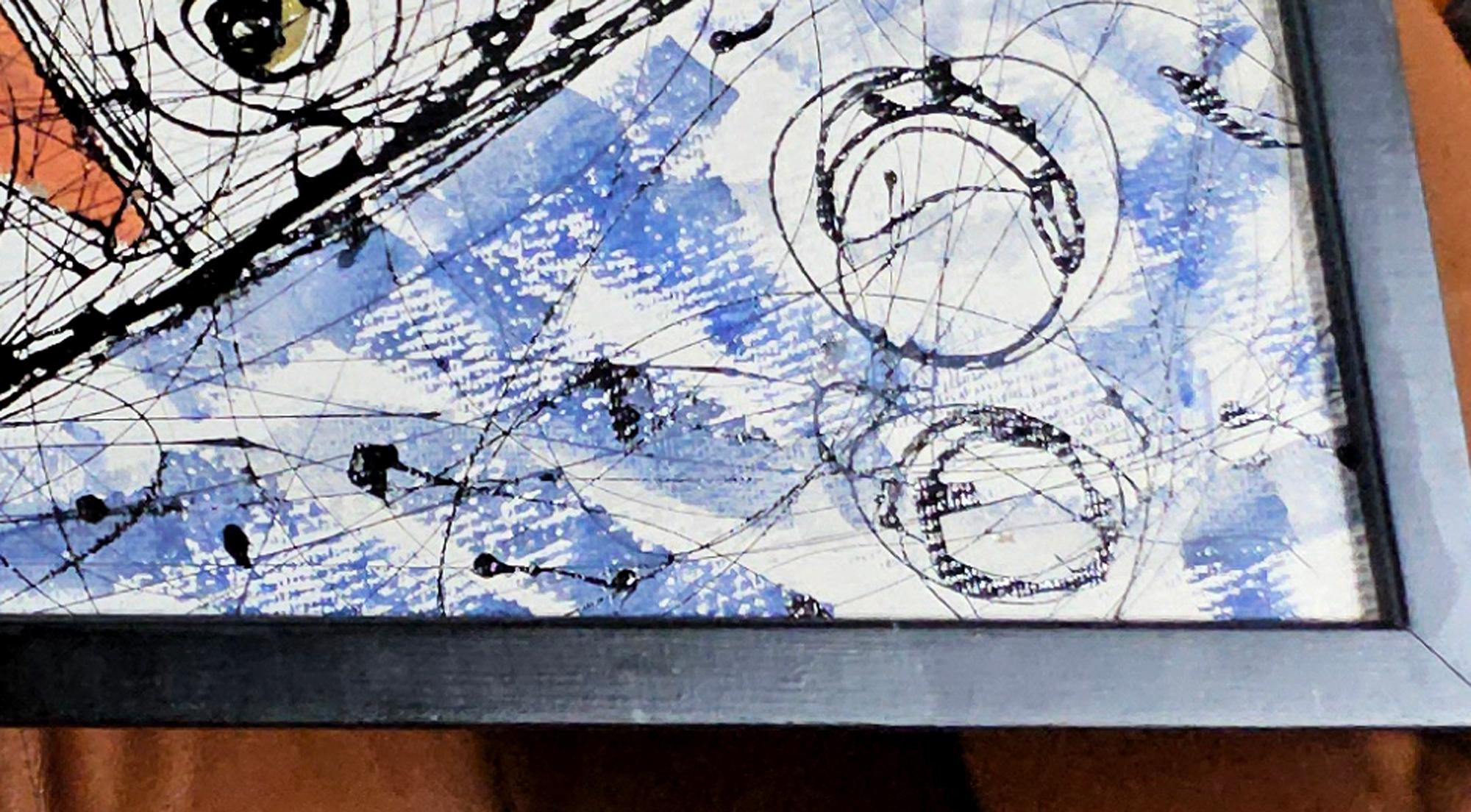 Peinture moderniste du milieu du siècle représentant des poissons stylisés et des yachts en vente 8