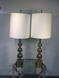 Mid-Century Modernist Pair of Stacked Gold Ball Design Lamps