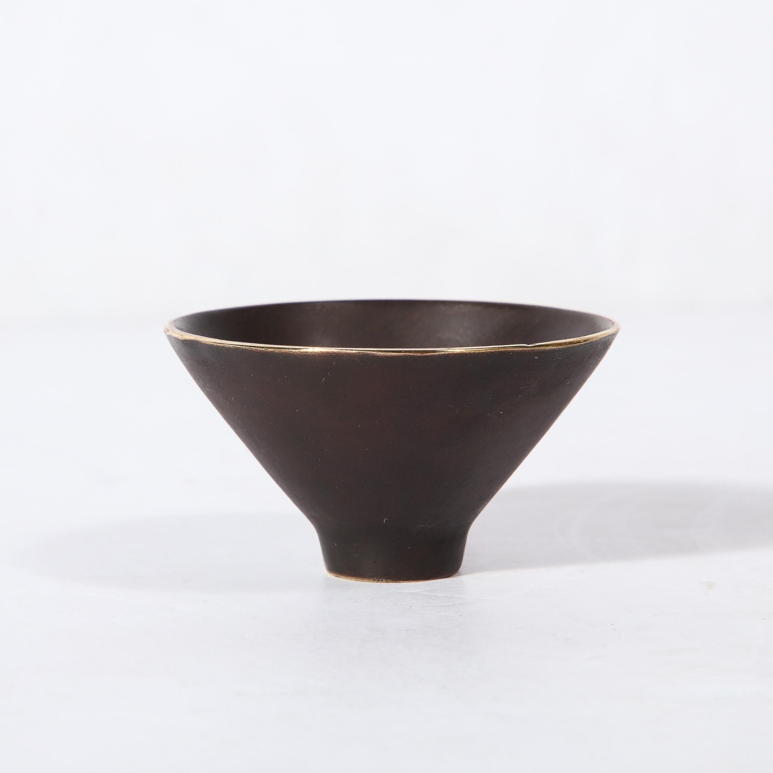 Mid-Century Modernist Patinated Brass  Conical Dish Signed Carl Aubock In Excellent Condition For Sale In New York, NY