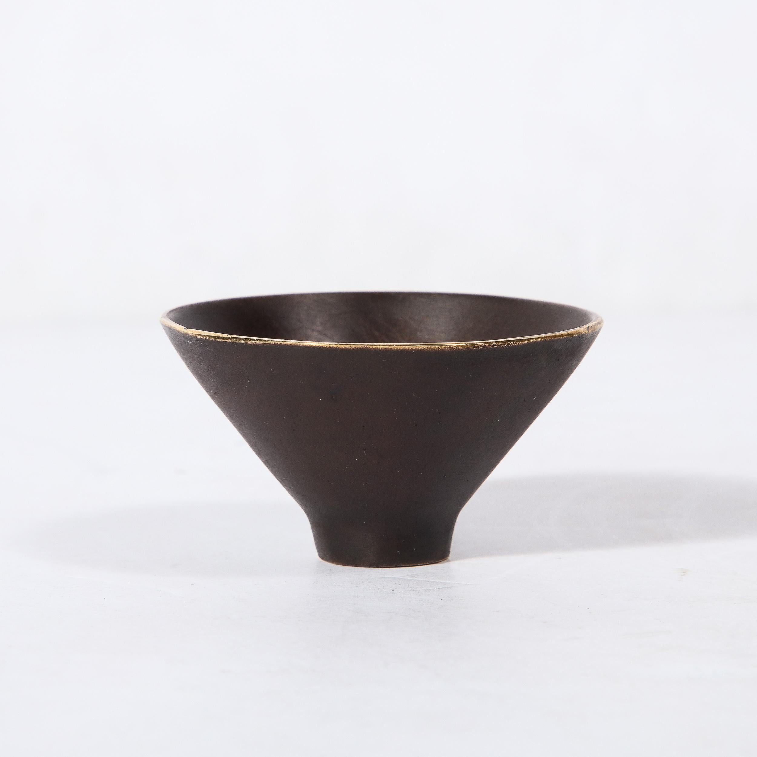 Mid-20th Century Mid-Century Modernist Patinated Brass  Conical Dish Signed Carl Aubock
