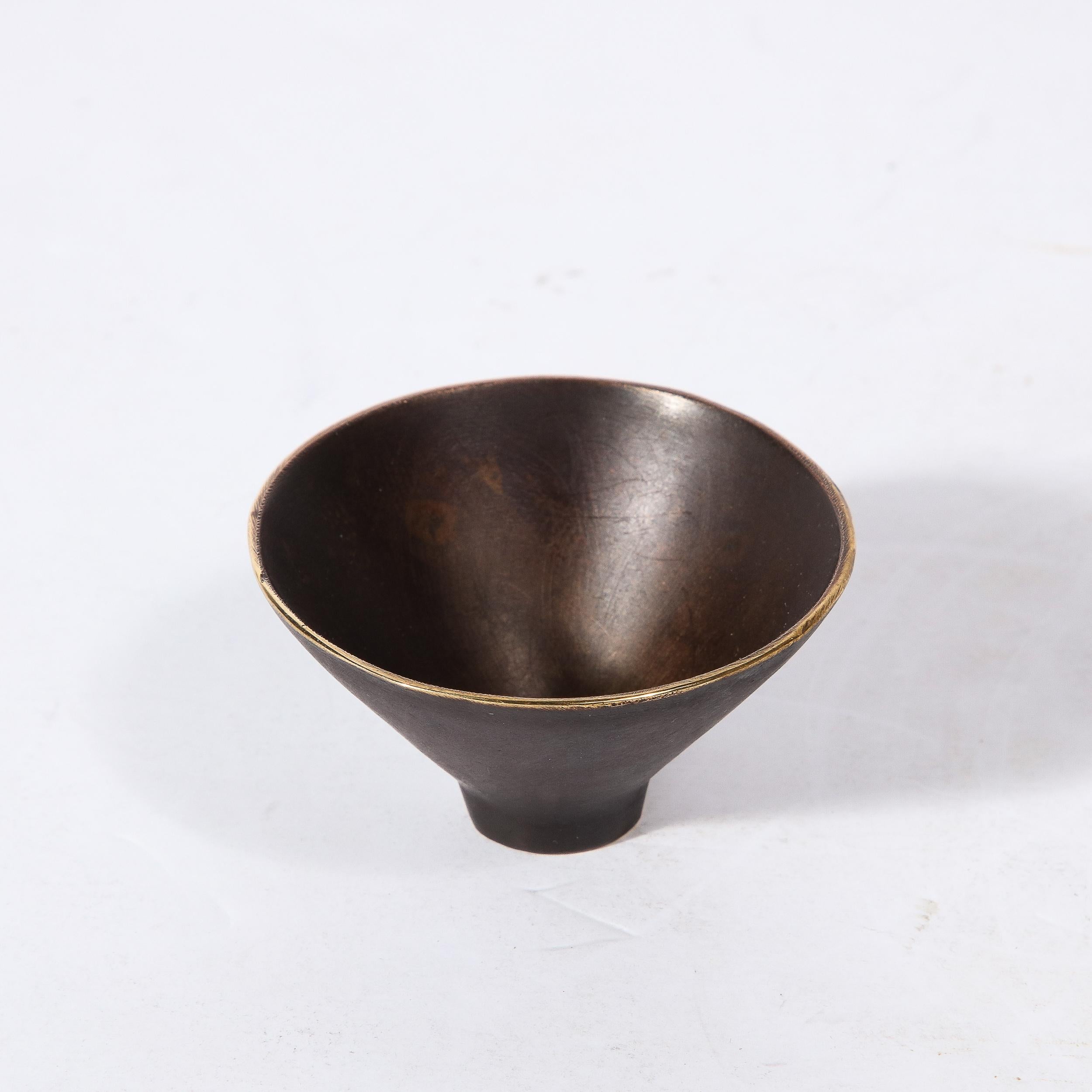 Mid-Century Modernist Patinated Brass  Conical Dish Signed Carl Aubock For Sale 2