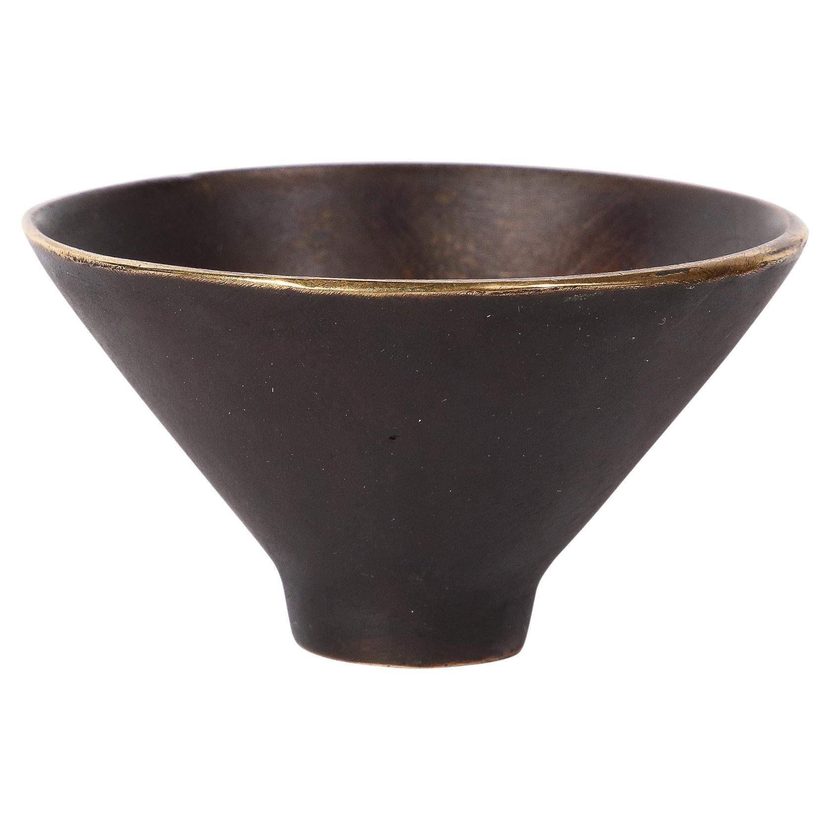 Mid-Century Modernist Patinated Brass  Conical Dish Signed Carl Aubock