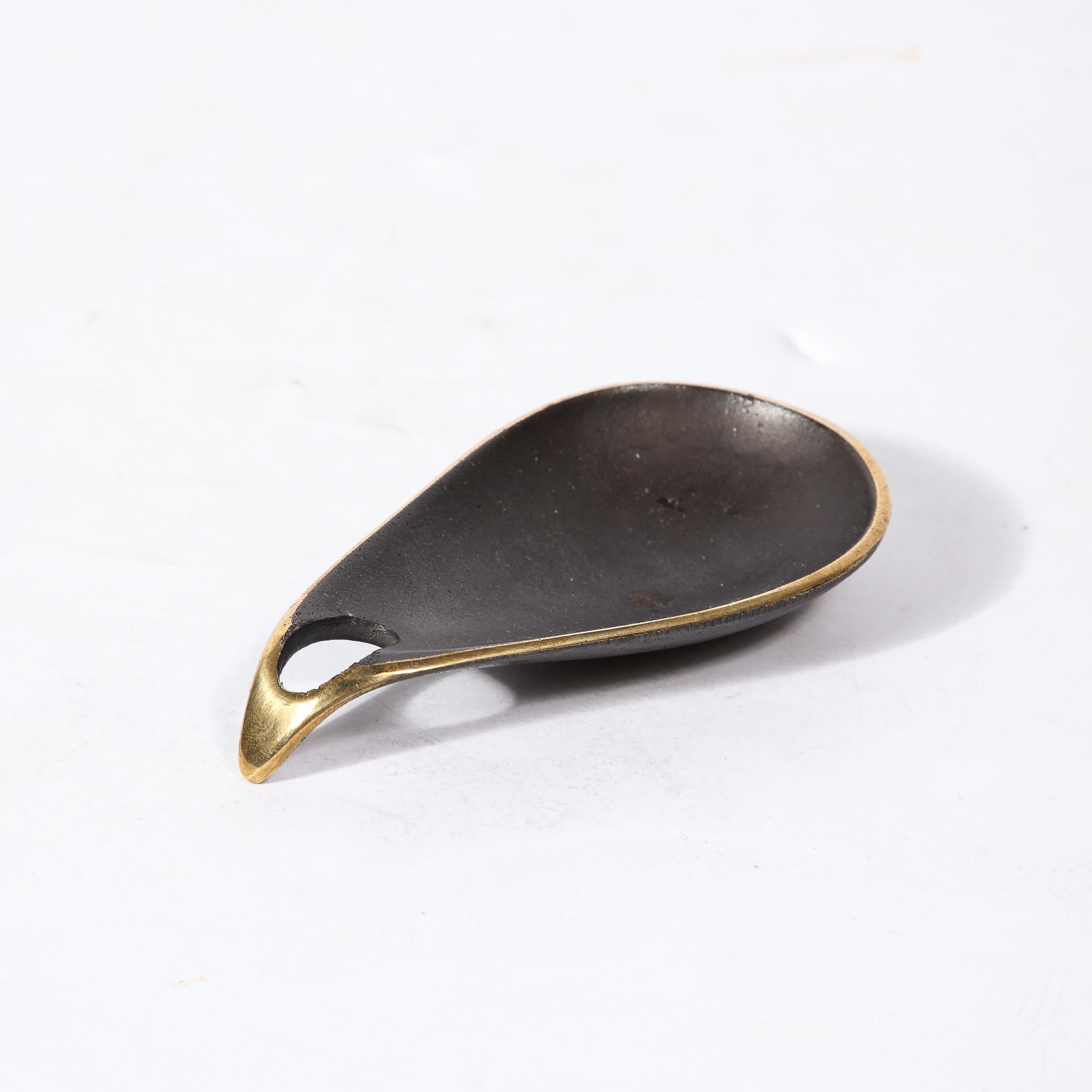 Mid-Century Modernist Patinated Brass Teardrop Dish Signed Carl Aubock  In Excellent Condition For Sale In New York, NY