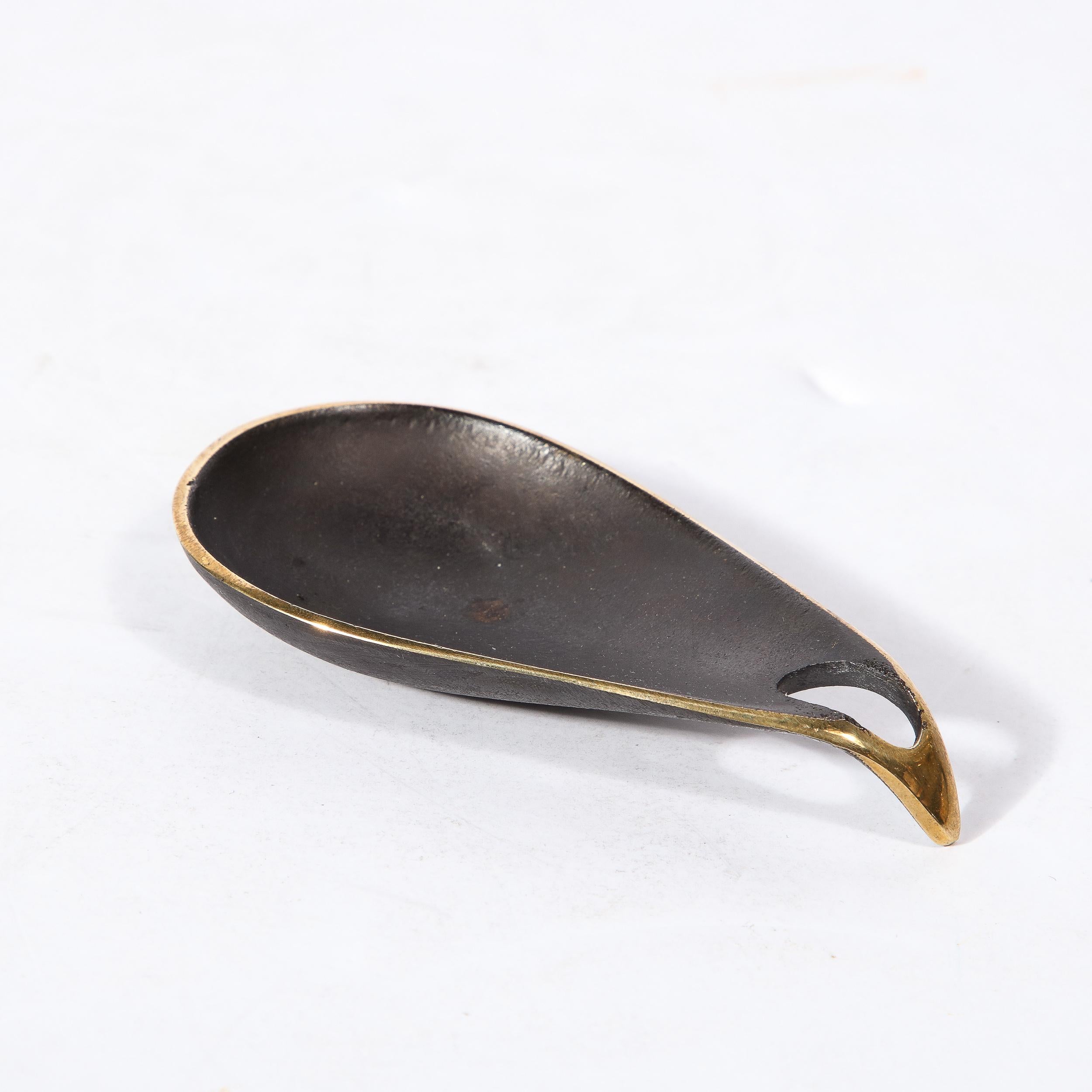 Mid-Century Modernist Patinated Brass Teardrop Dish Signed Carl Aubock  For Sale 1