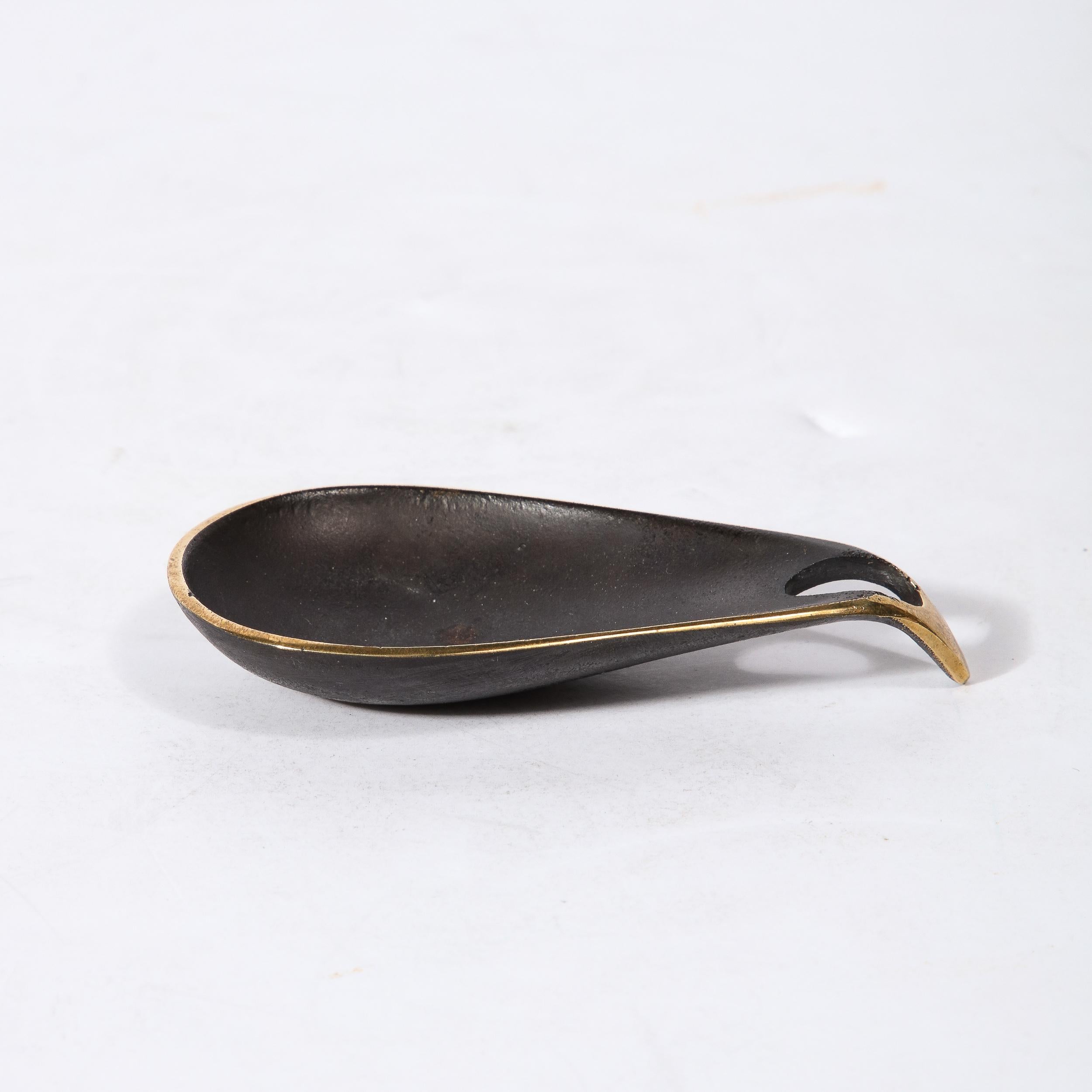 Mid-Century Modernist Patinated Brass Teardrop Dish Signed Carl Aubock  For Sale 2