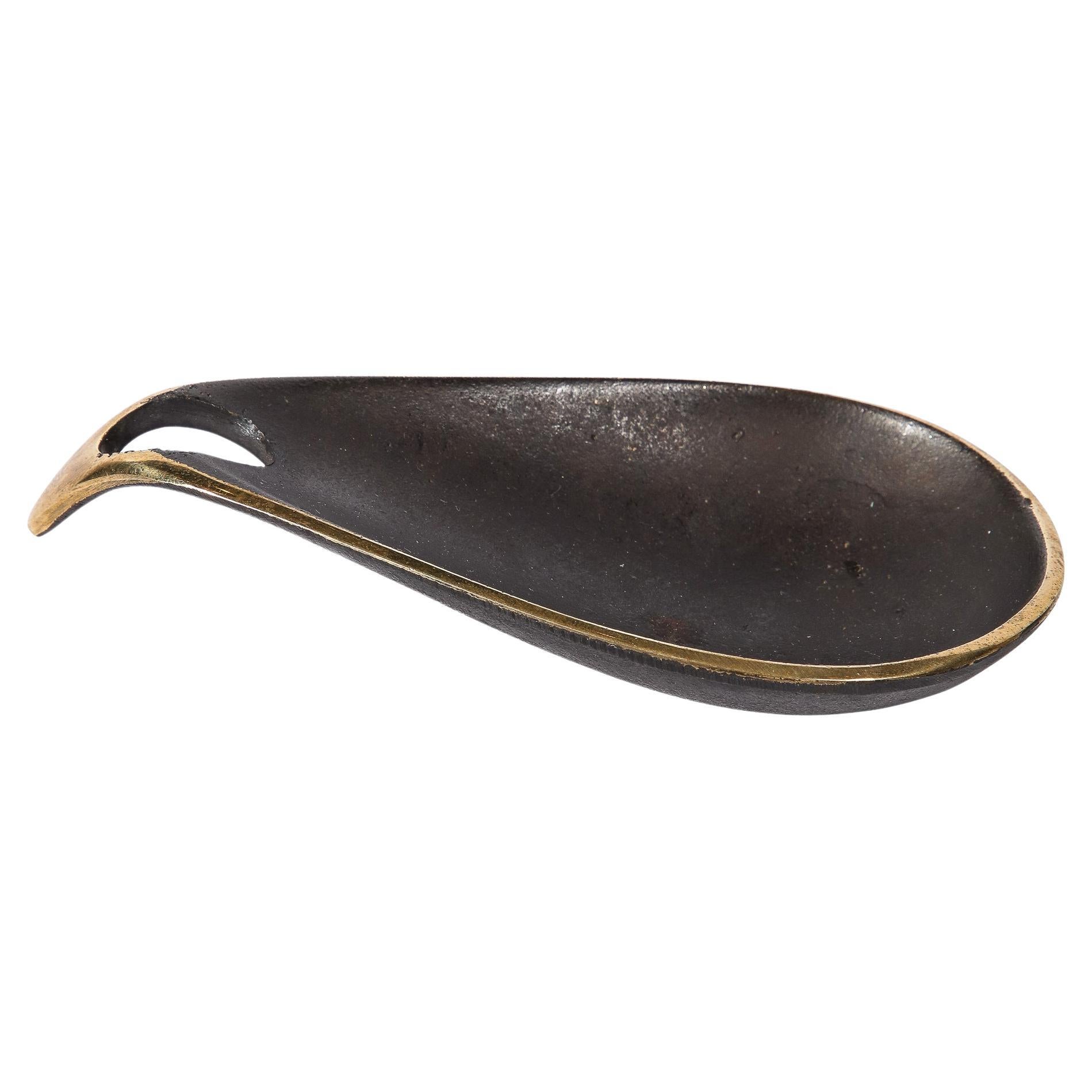 Mid-Century Modernist Patinated Brass Teardrop Dish Signed Carl Aubock  For Sale