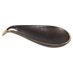 Mid-Century Modernist Patinated Brass Teardrop Dish Signed Carl Aubock